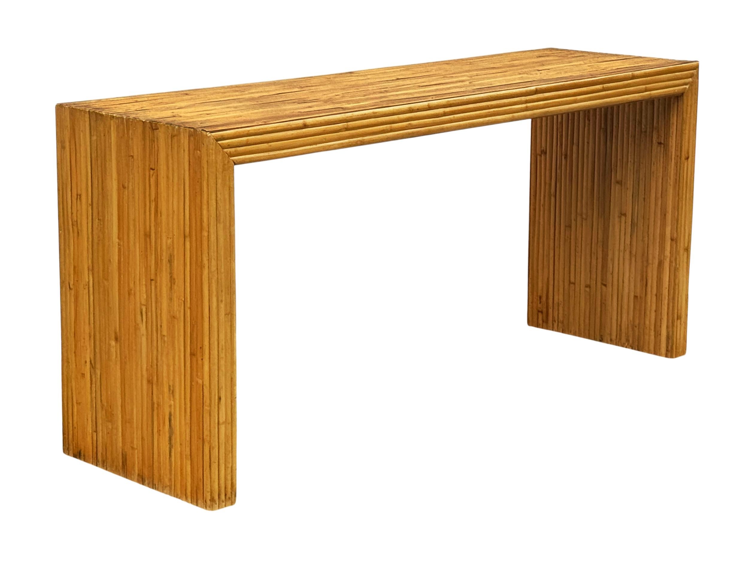 Mid Century Modern Split Reed Bamboo Parsons Konsolentisch, Sofa Tisch oder Schreibtisch im Angebot 1