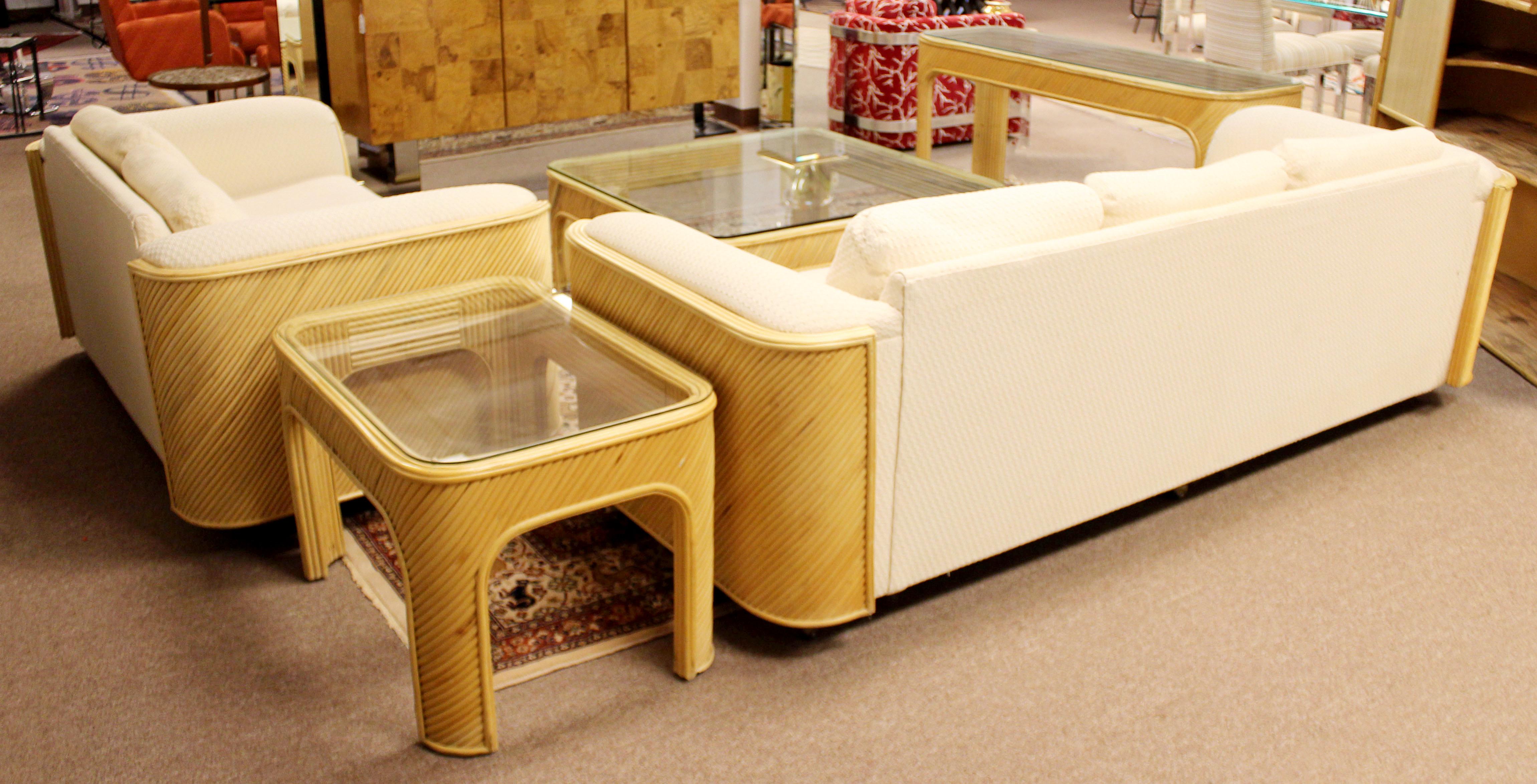 American Mid-Century Modern Split Reed Bamboo Set Sofa Loveseat Coffee Console Side Table