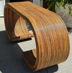 Mid Century Modern Split Reed Bamboo Waterfall Scroll Console Table
