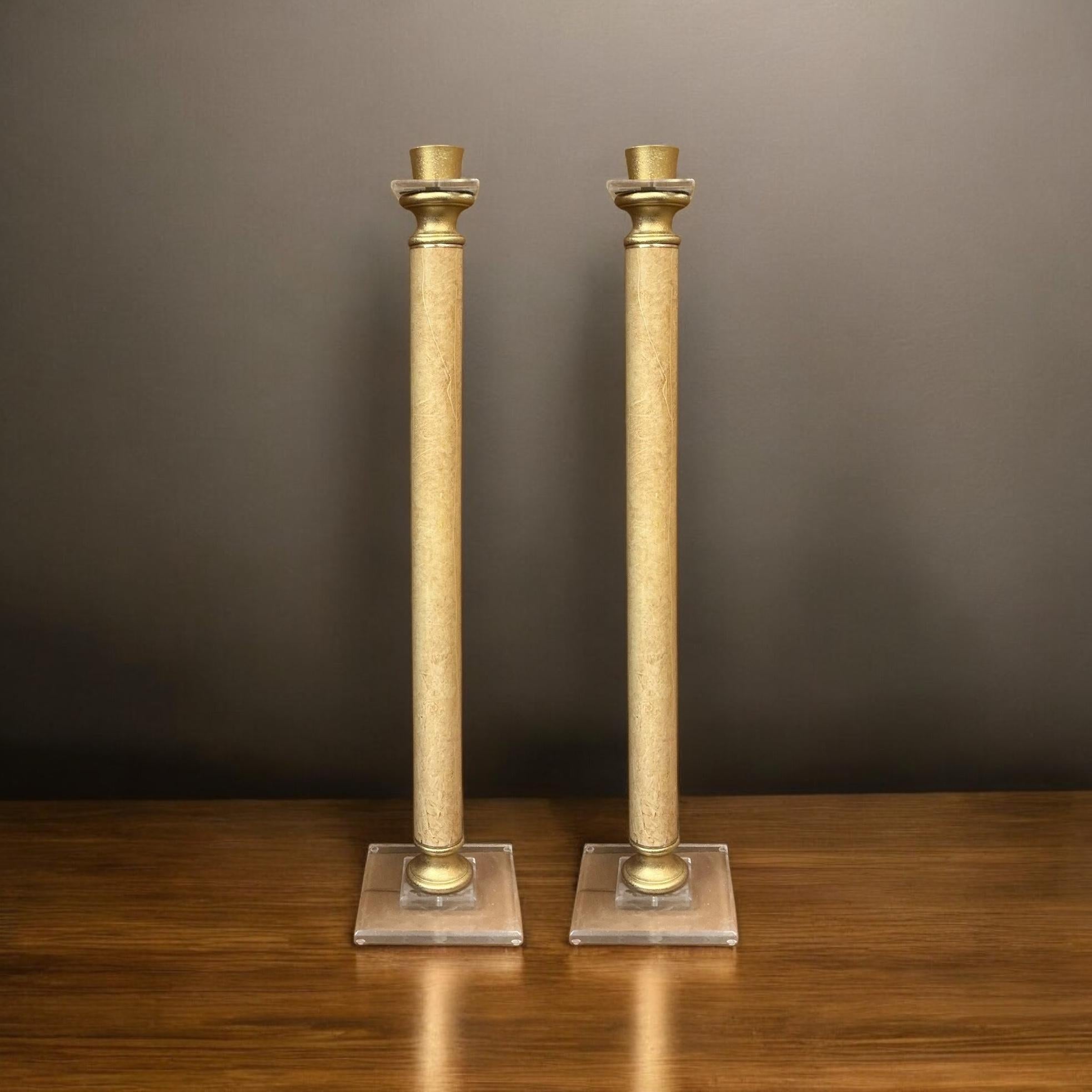 Laiton Paire de lampadaires Bauer en laiton et lucite de style Springer, mi-siècle moderne en vente