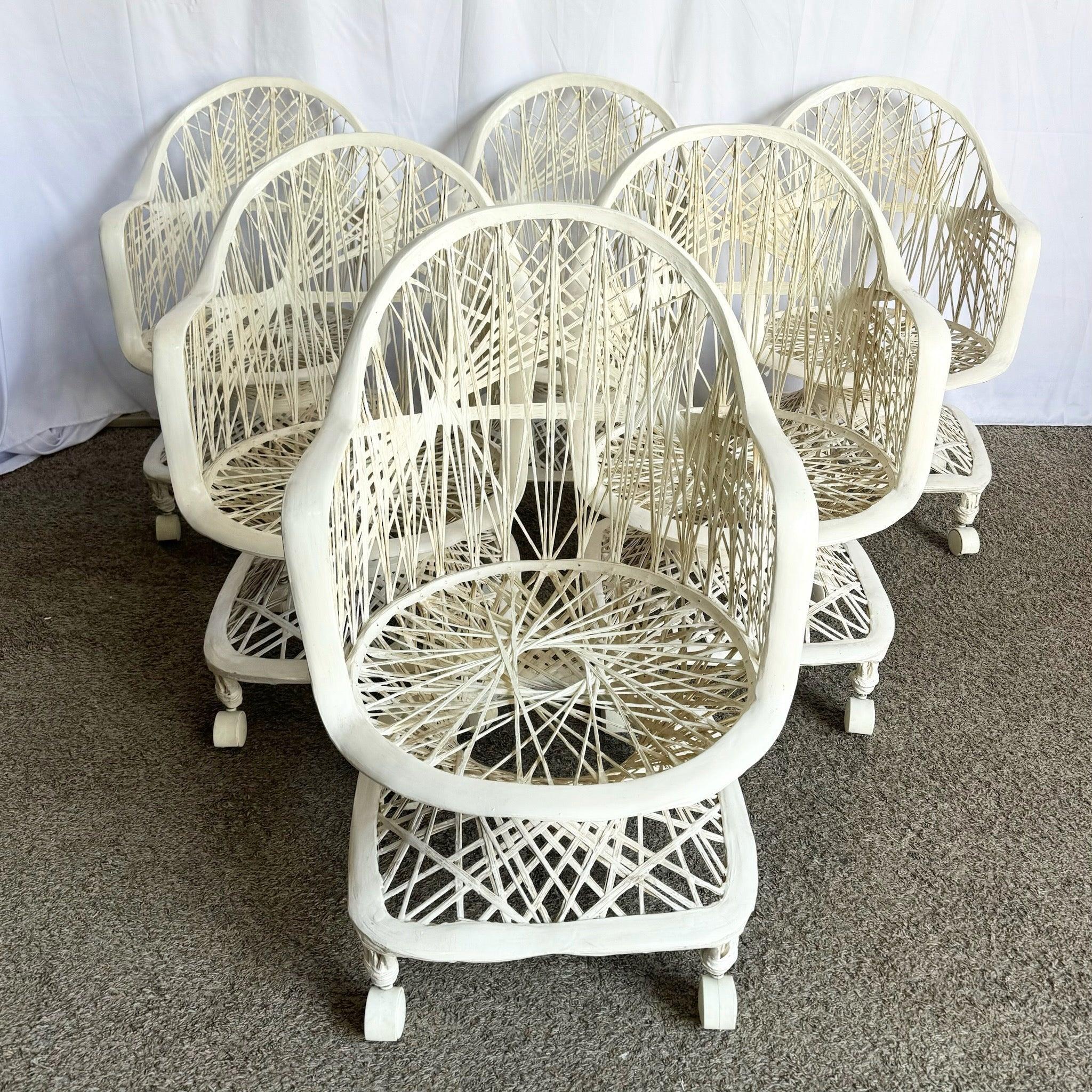 Poltroncine da pranzo in fibra di vetro filata del Mid Century Modern su rotelle - Set di 6 in vendita 2
