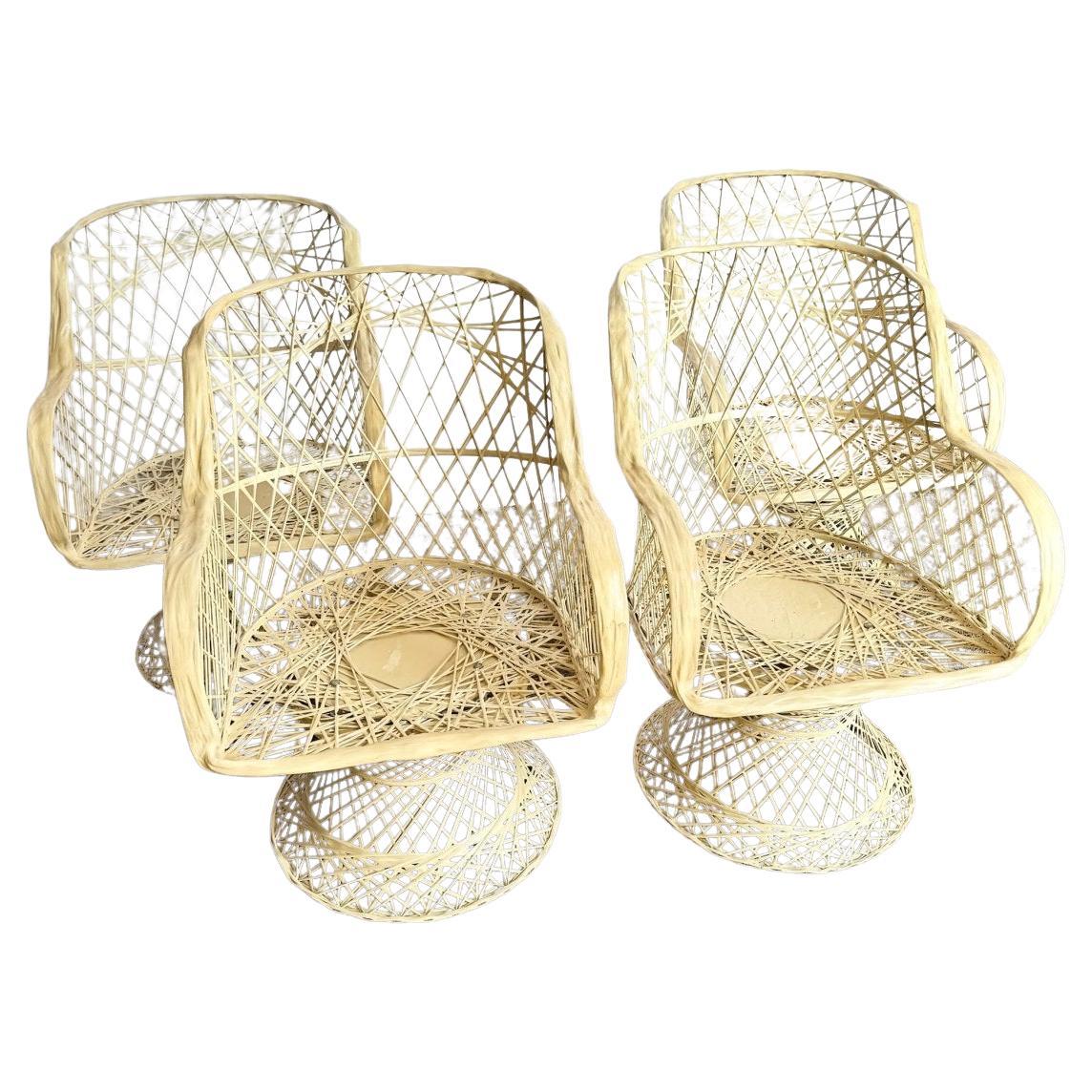 Mid Century Modern Spun Fiberglass Swivel Dining Arm Chairs - Set of 4 For Sale