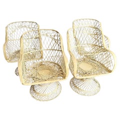 Mid Century Modern Spun Fiberglass Swivel Dining Arm Chairs - Set of 4