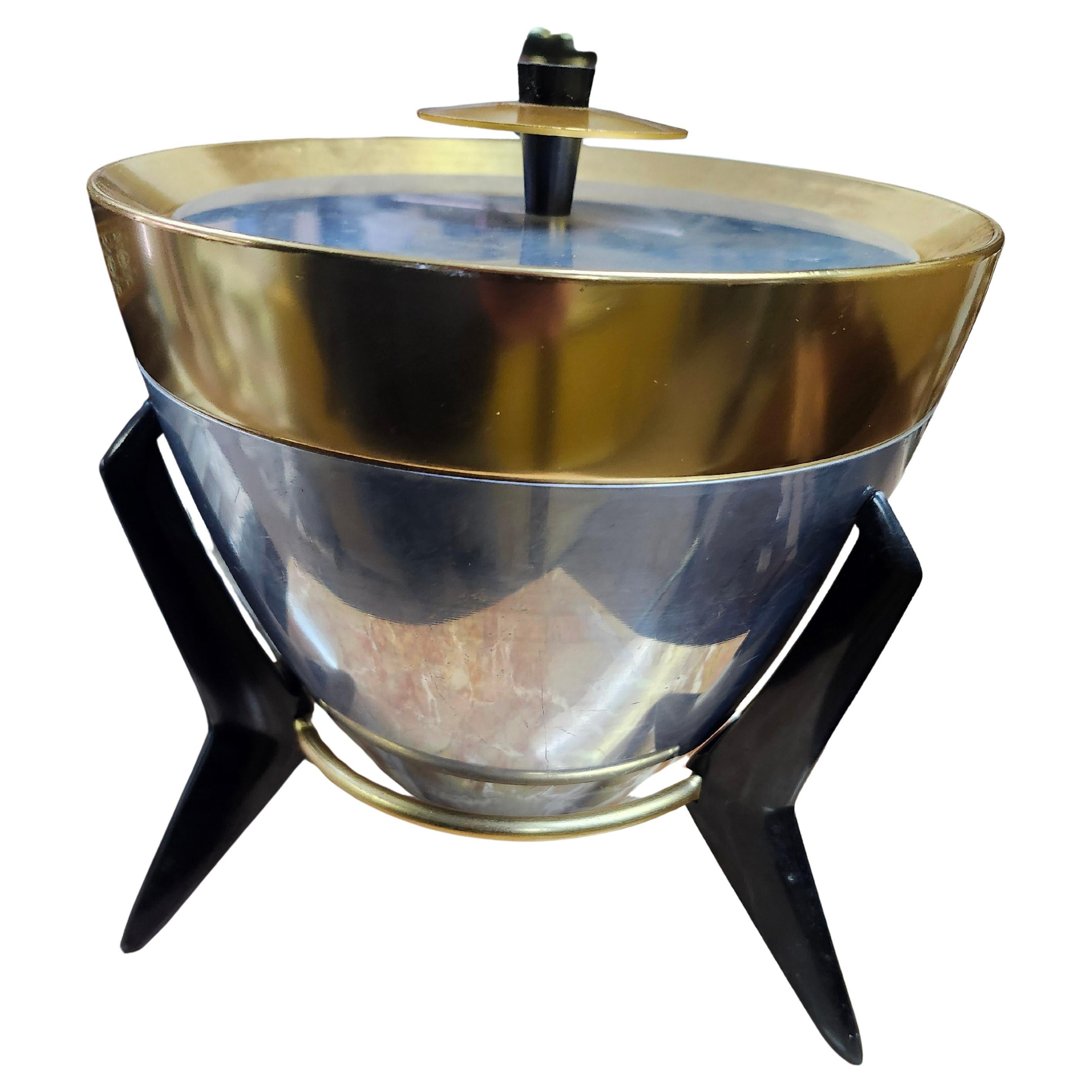 American Mid-Century Modern Sputnick Rocket Ship Styled Ice Bucket C1958 Mixed Metals For Sale