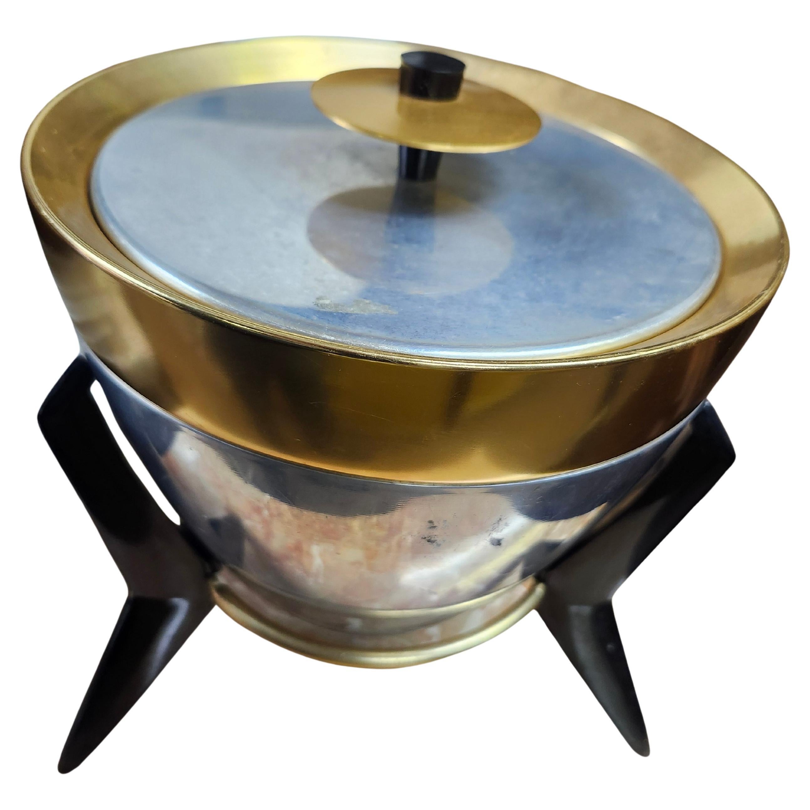 Mid-20th Century Mid-Century Modern Sputnick Rocket Ship Styled Ice Bucket C1958 Mixed Metals For Sale