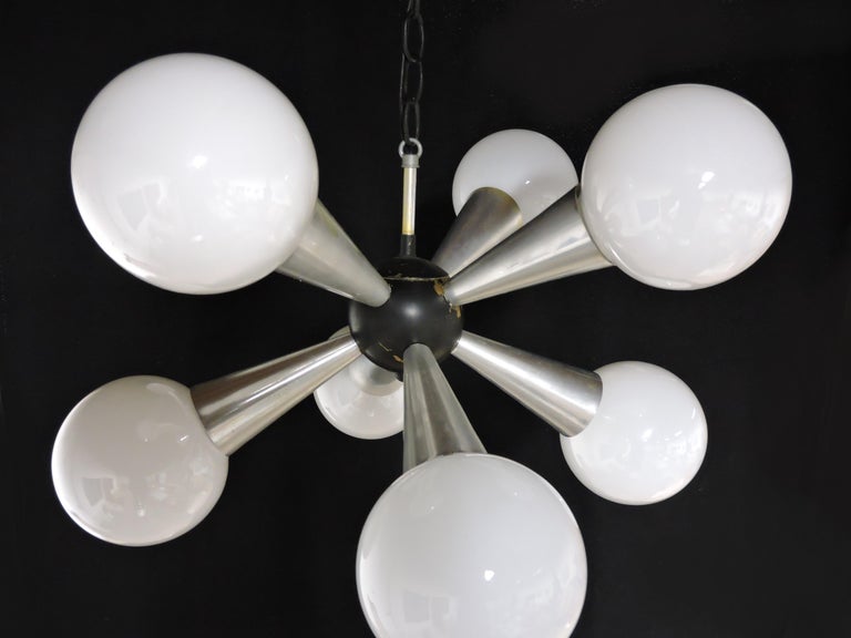 Mid-Century Modern Sputnik 8 Light Aluminum and Glass Chandelier For ...