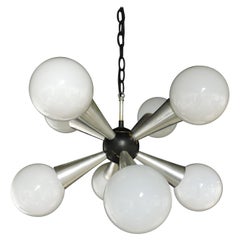 Mid-Century Modern Sputnik 8 Light Aluminum and Glass Chandelier