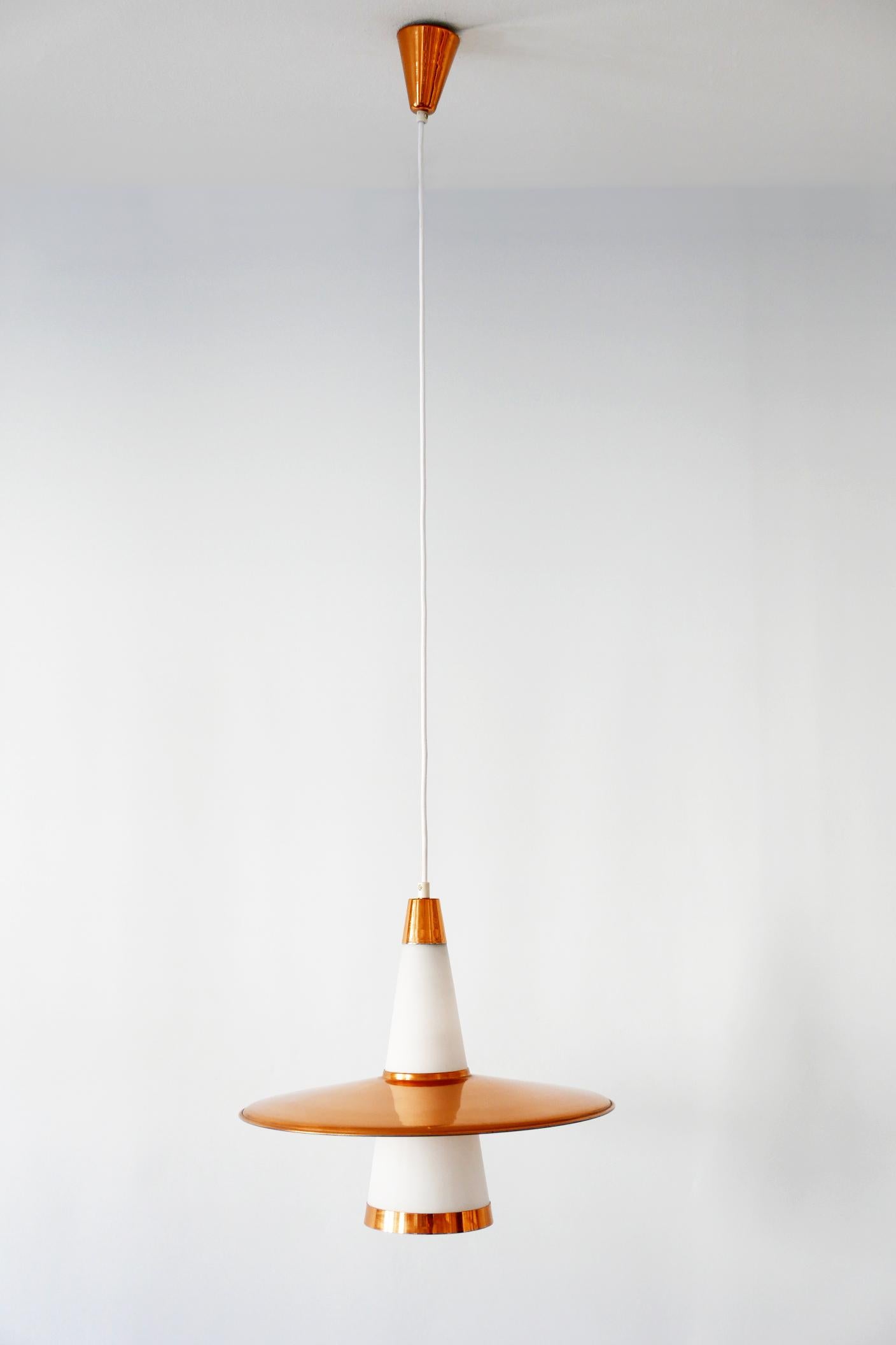 Mid-Century Modern Sputnik Copper & Opaline Glass Pendant Lamp UFO 1950s Denmark For Sale 2