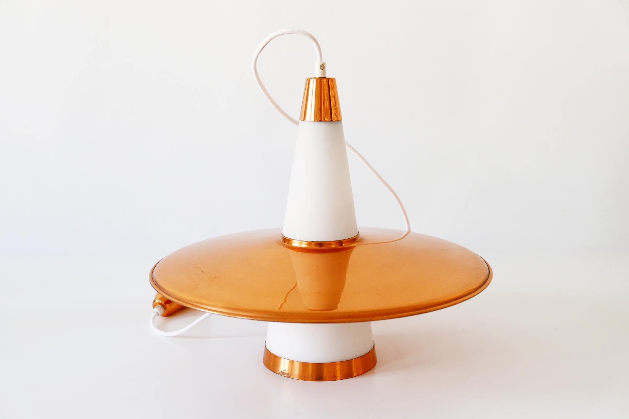 Mid-Century Modern Sputnik Copper & Opaline Glass Pendant Lamp UFO 1950s Denmark For Sale 10