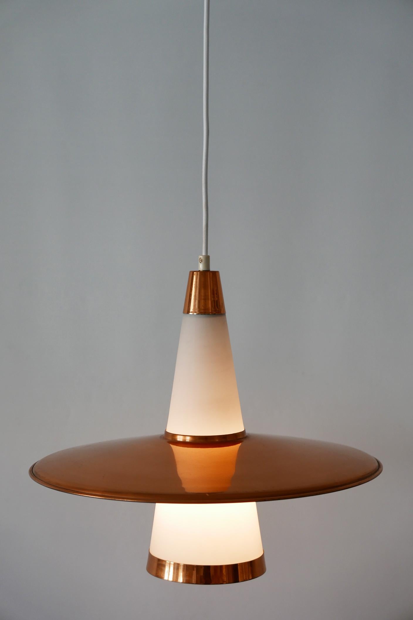 Mid-Century Modern Sputnik Copper & Opaline Glass Pendant Lamp UFO 1950s Denmark In Good Condition For Sale In Munich, DE
