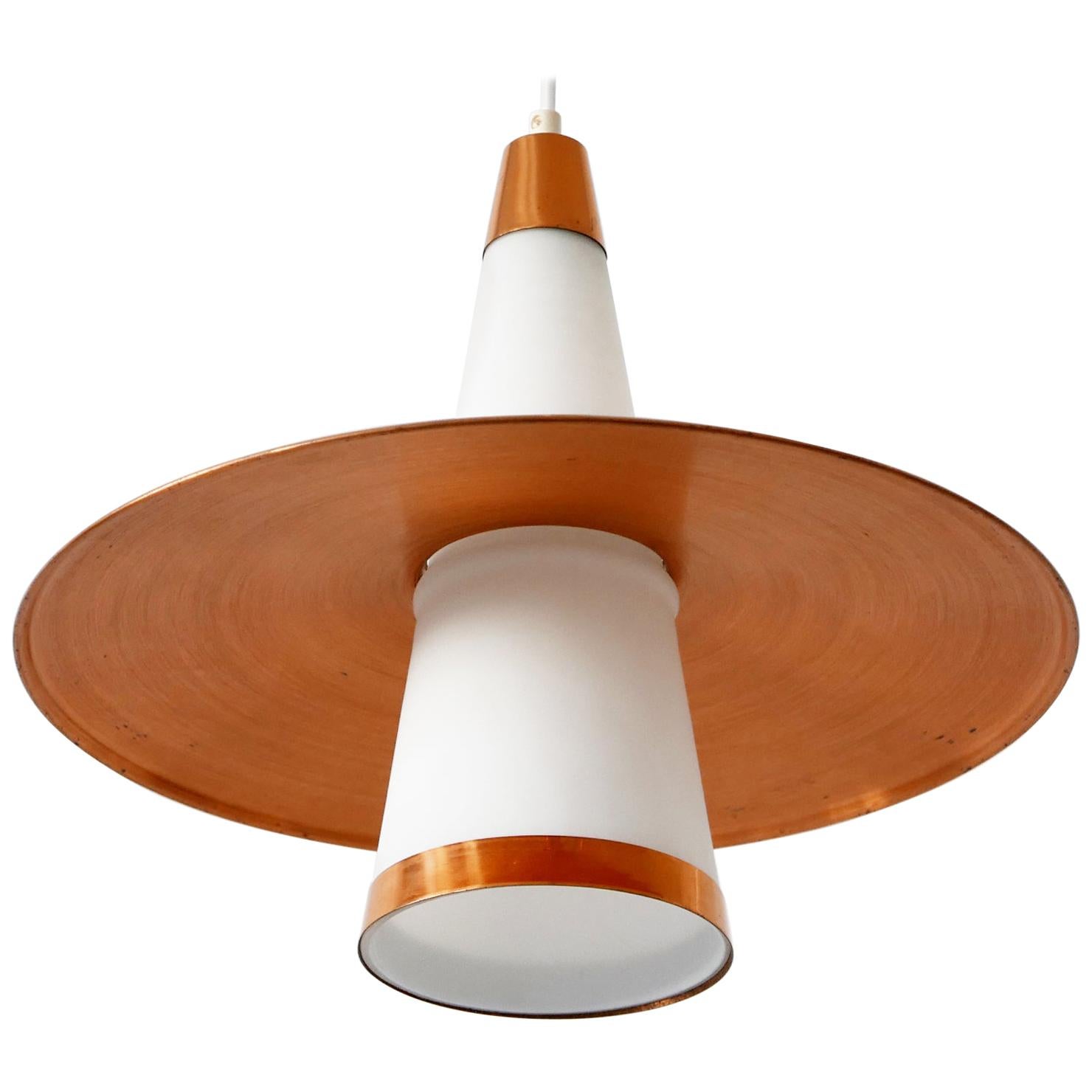 Mid-Century Modern Sputnik Copper & Opaline Glass Pendant Lamp UFO 1950s Denmark