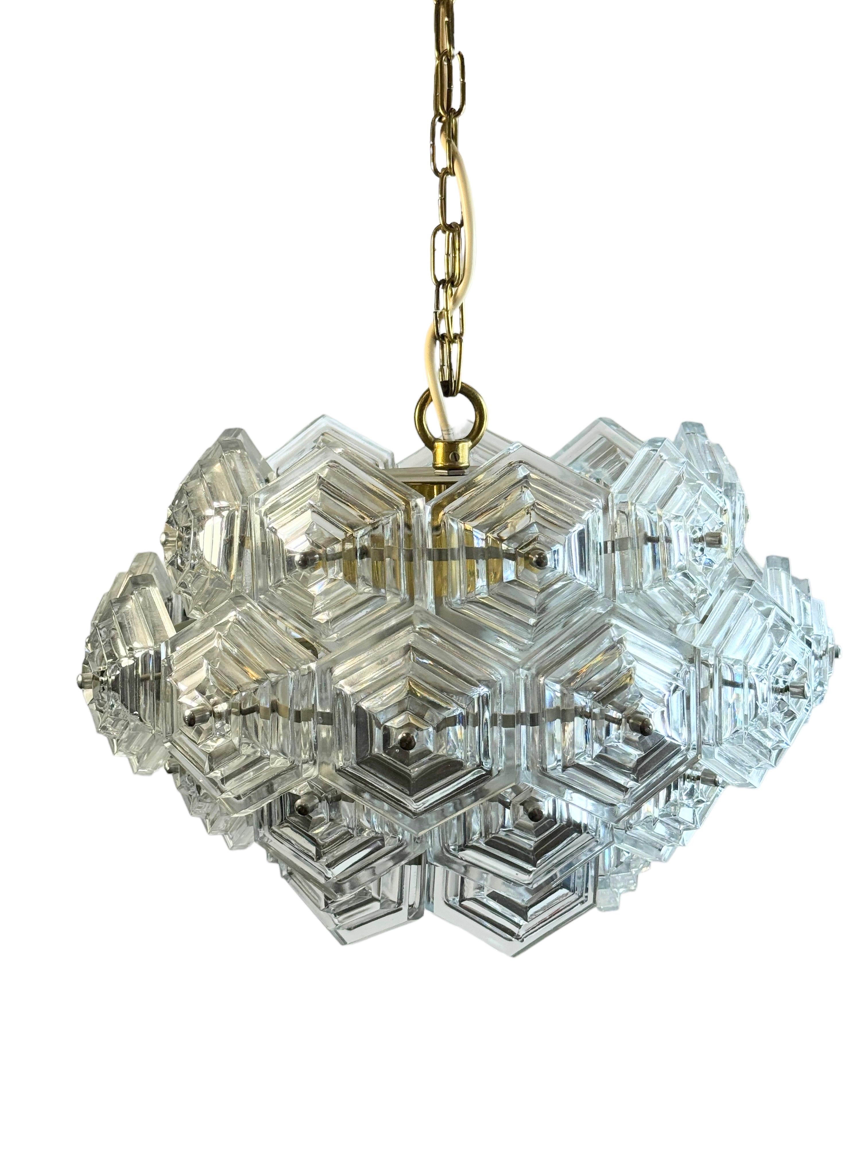 Mid Century Modern Sputnik Glass Prism Chandelier Germany GDR VEB Leuchten 1960s In Good Condition In Nuernberg, DE