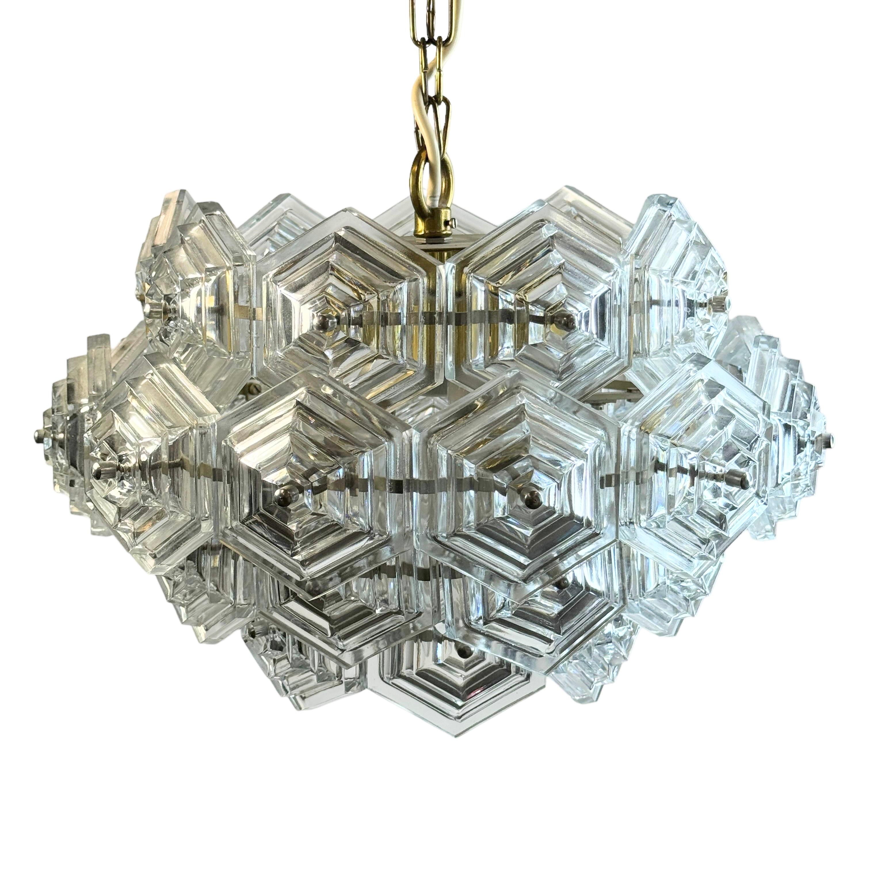 Mid-20th Century Mid Century Modern Sputnik Glass Prism Chandelier Germany GDR VEB Leuchten 1960s