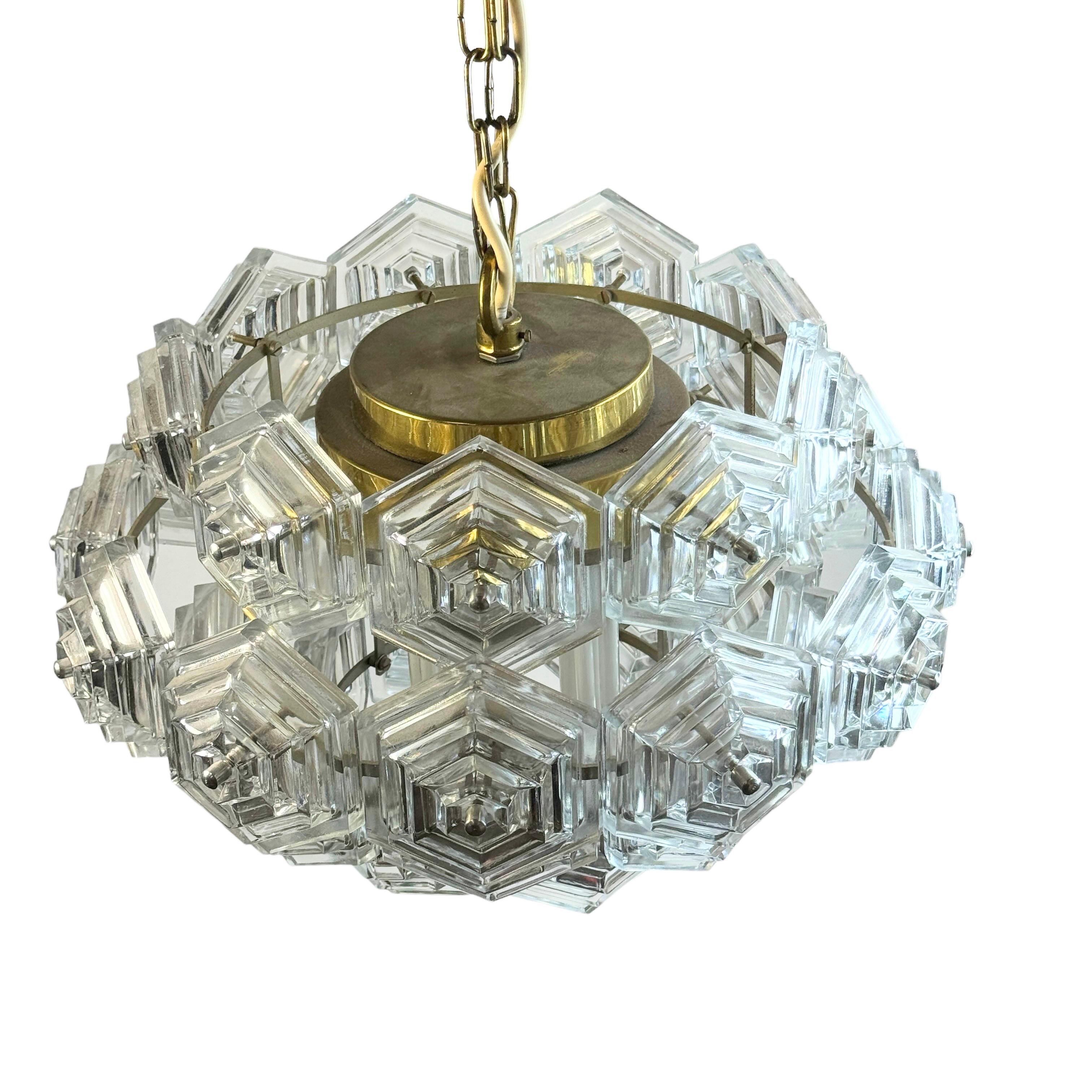 Mid Century Modern Sputnik Glass Prism Chandelier Germany GDR VEB Leuchten 1960s 1
