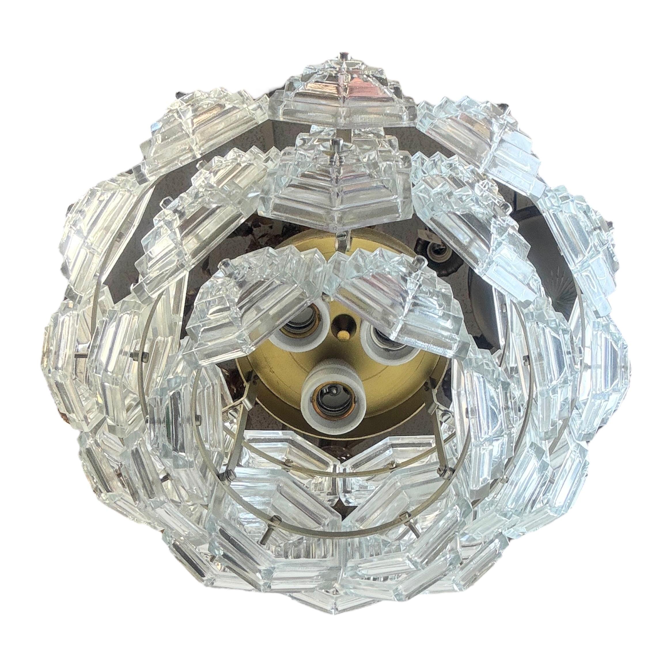 Mid Century Modern Sputnik Glass Prism Chandelier Germany GDR VEB Leuchten 1960s 2