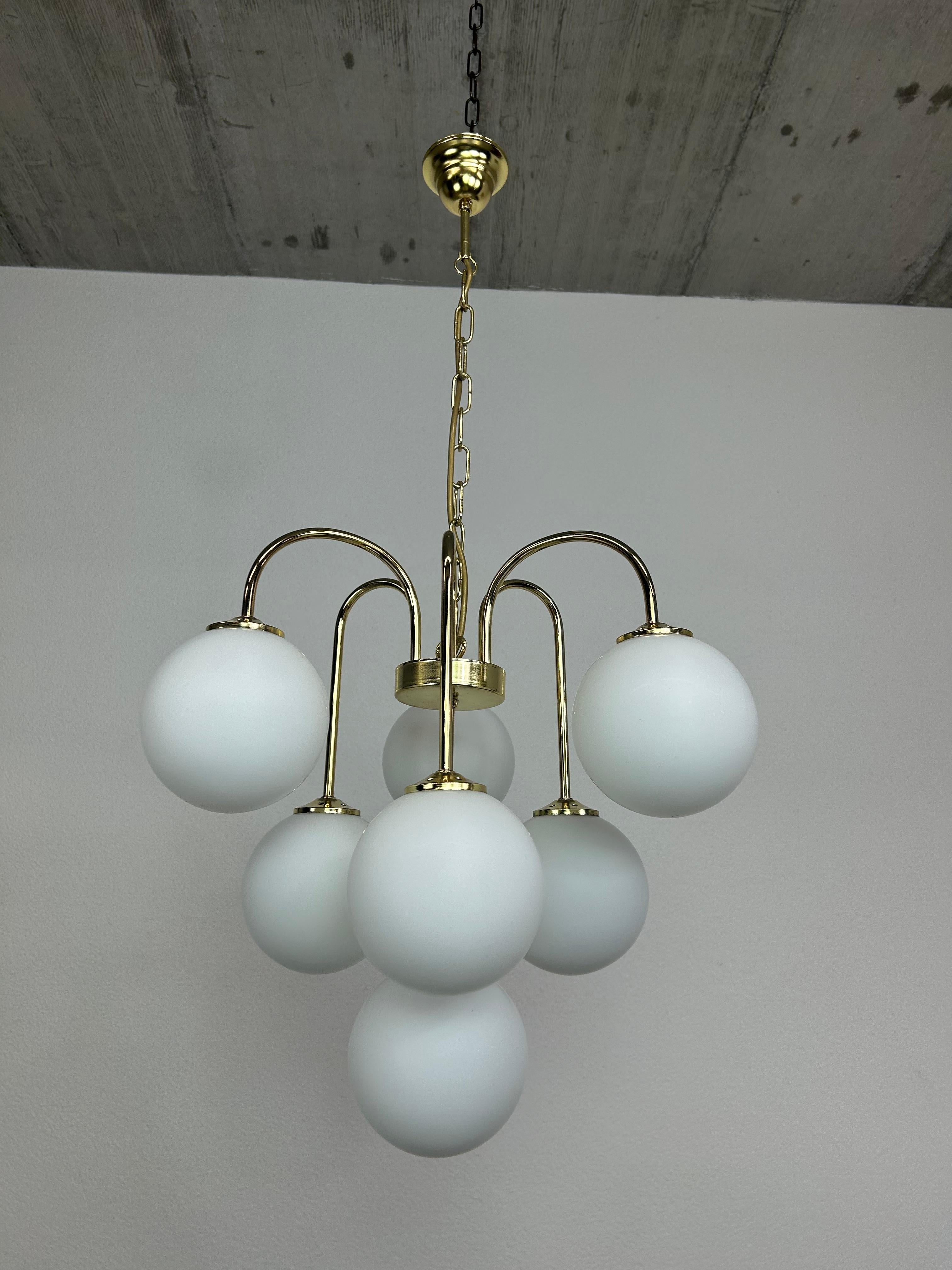 Slovak Mid-century modern Sputnik hanging lamp by Jaroslav Bejvl for Lustry Kamenický Š
