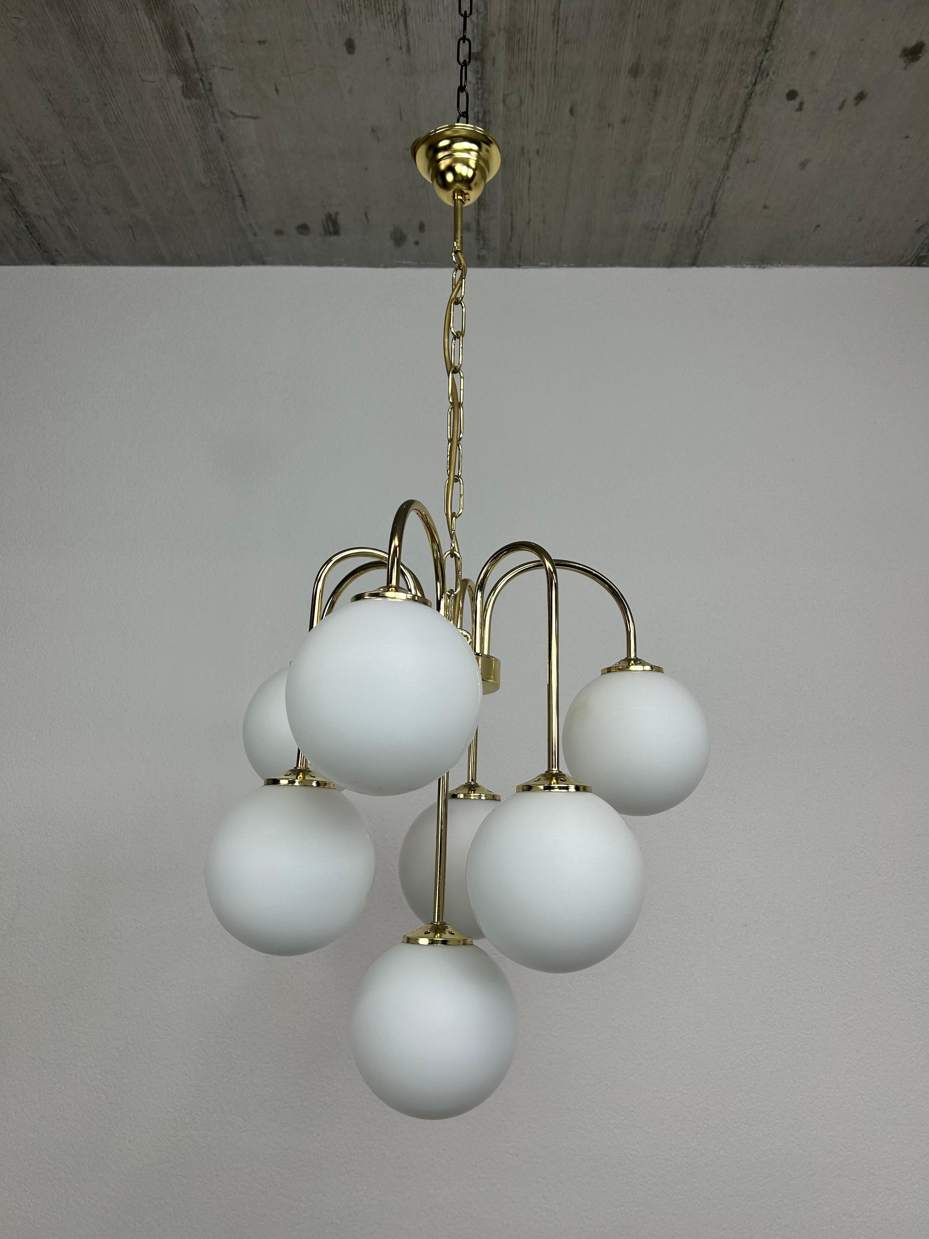 Mid-century modern Sputnik hanging lamp by Jaroslav Bejvl for Lustry Kamenický Š In Good Condition In Banská Štiavnica, SK