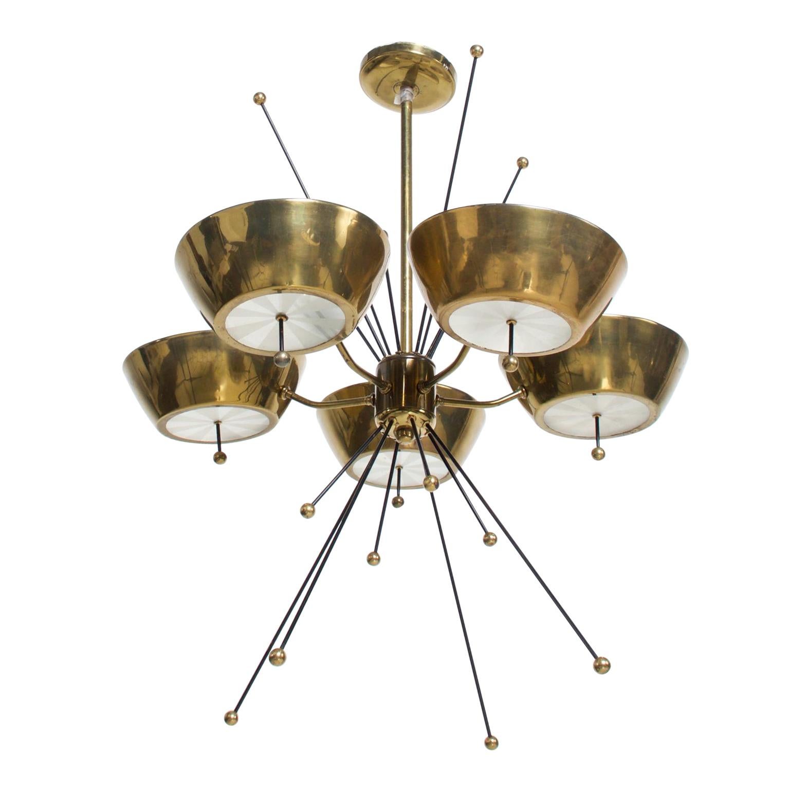 Mid-Century Modern Sputnik Italian Chandelier in Brass Paavo Tynell Attributed