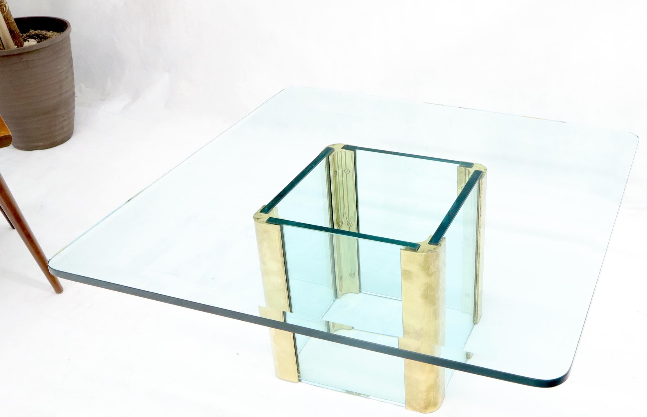 Italian Mid-Century Modern Square Glass and Brass Coffee Table For Sale