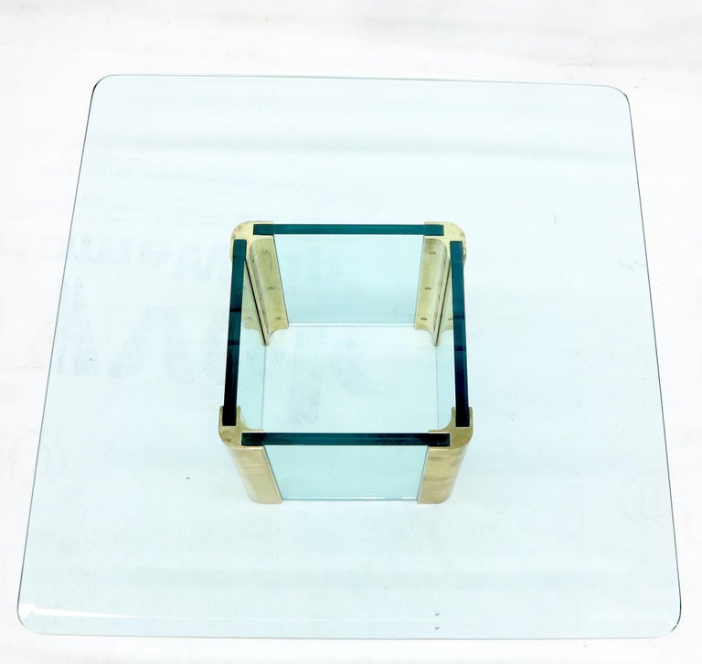 Mid-Century Modern Square Glass and Brass Coffee Table For Sale 4
