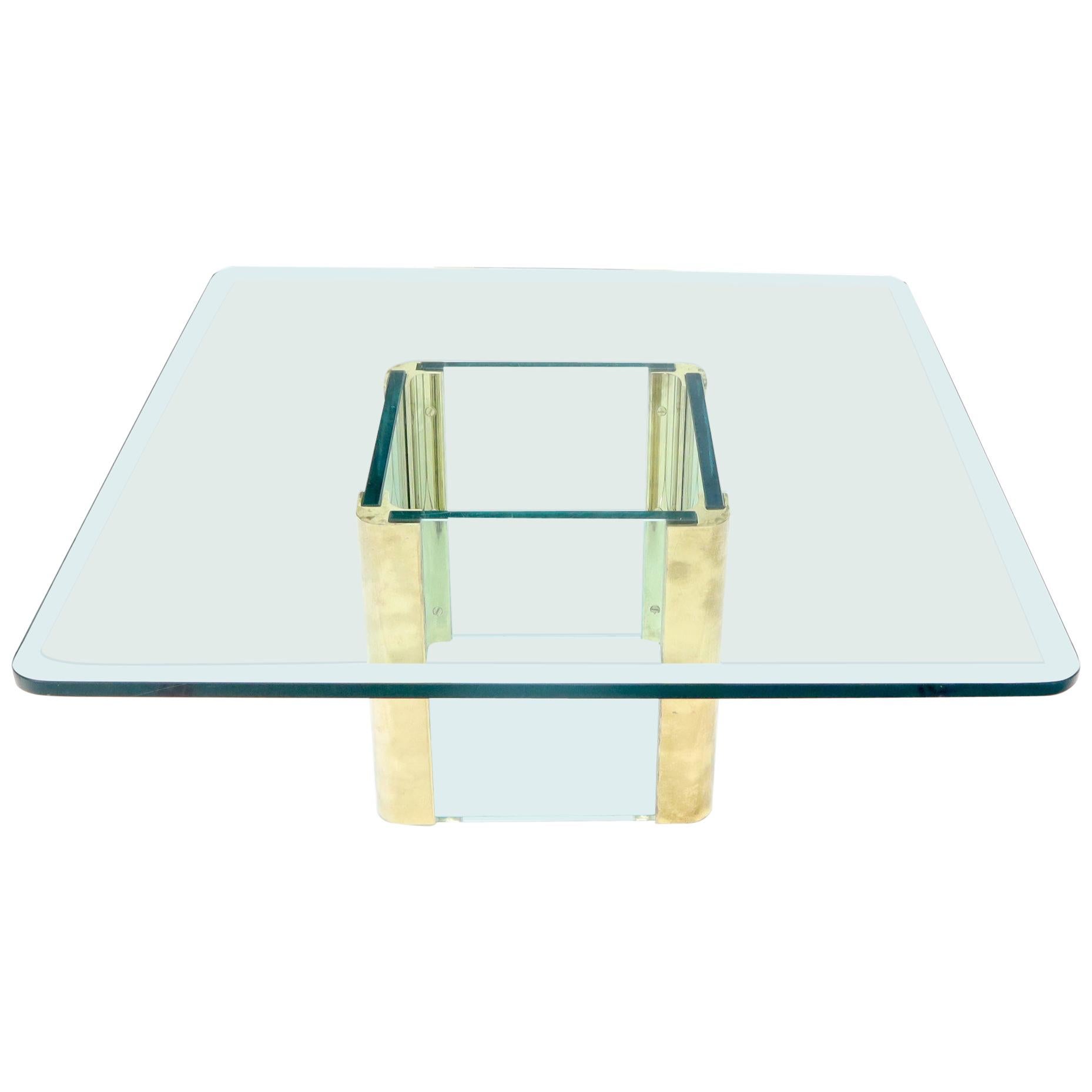 Mid-Century Modern Square Glass and Brass Coffee Table