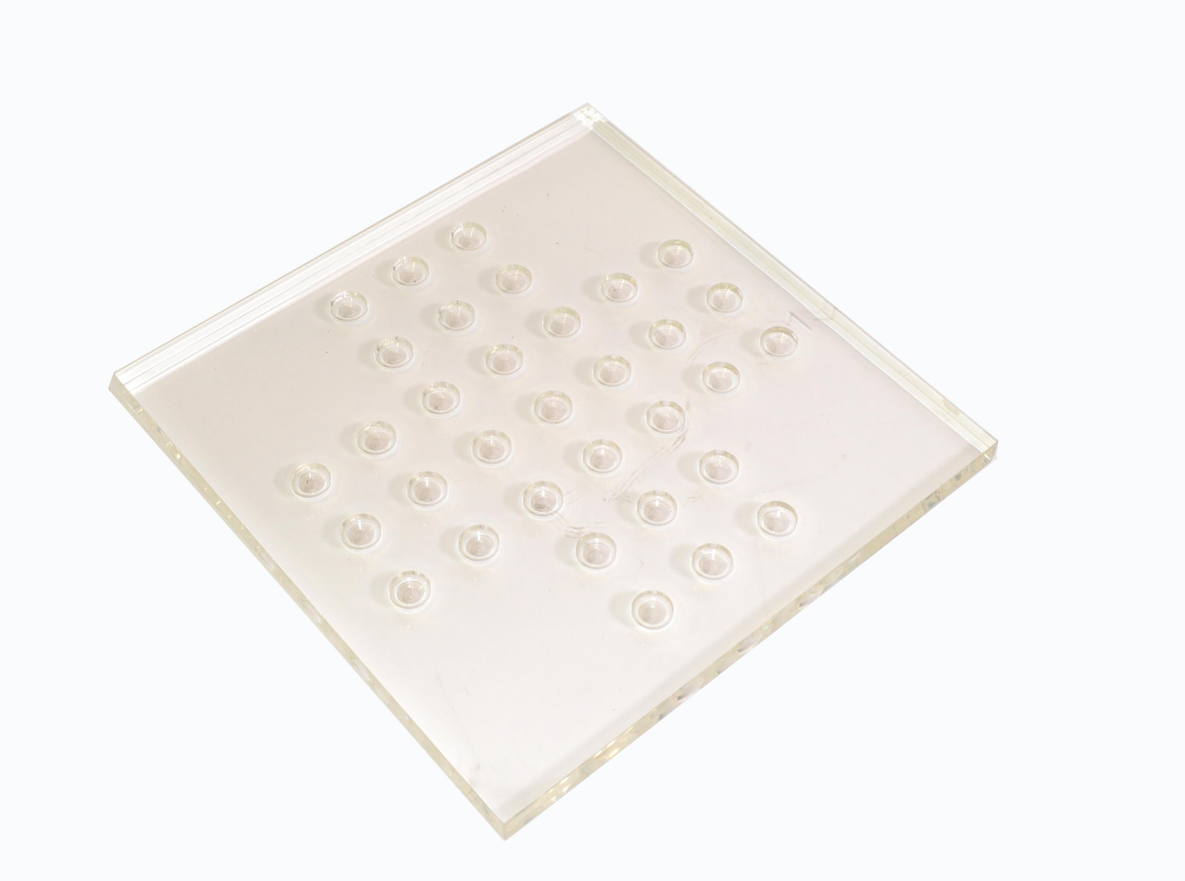 Mid-Century Modern square acrylic or Lucite dotted table centerpiece, game board.
 