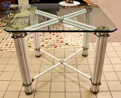 Mid-Century Modern Square Bamboo Rattan Brass Dinette Table Linden for Mcguire