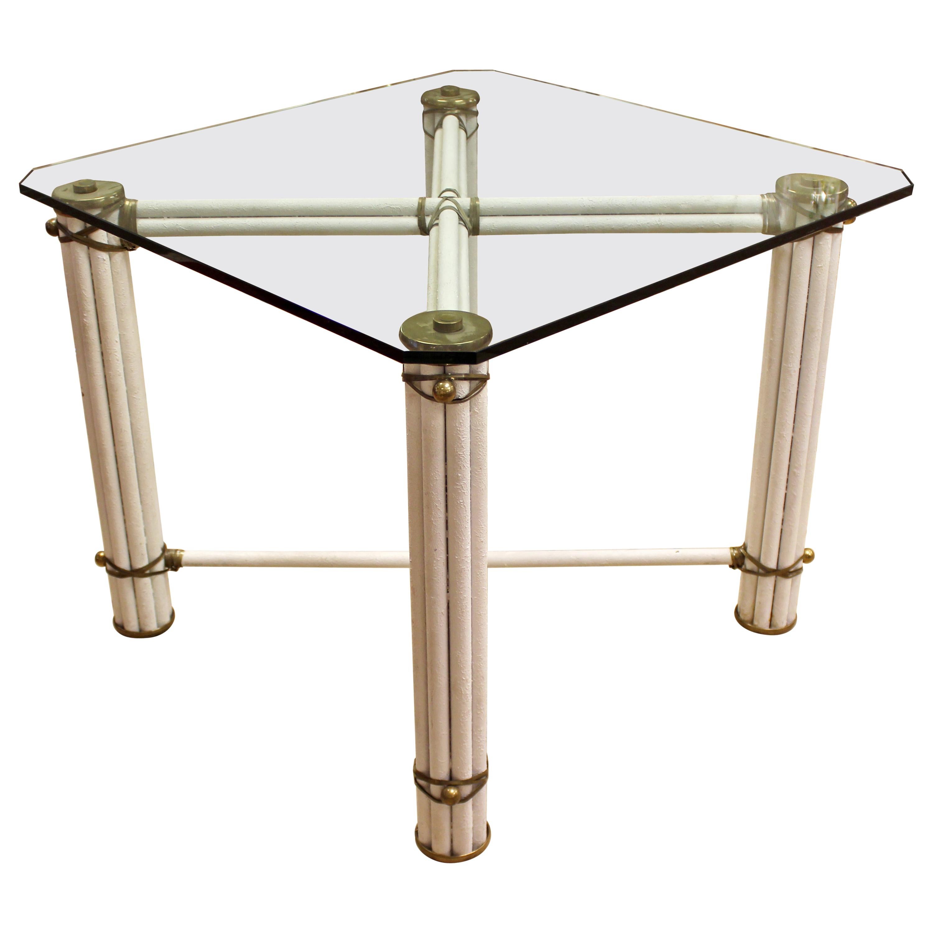 Mid-Century Modern Square Bamboo Rattan Brass Dinette Table Linden for Mcguire