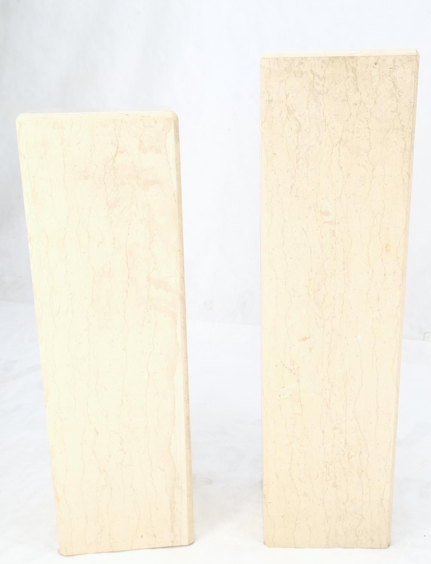 Mid-Century Modern Square Beveled Tall Travertine Marble Pedestals End Tables For Sale 5