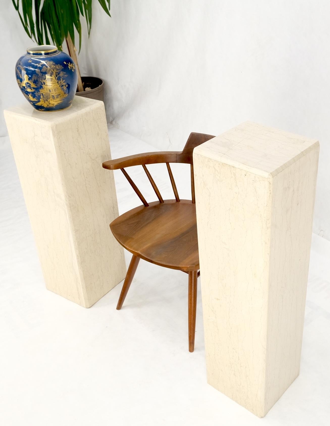 Mid-Century Modern Square Beveled Tall Travertine Marble Pedestals End Tables For Sale 6