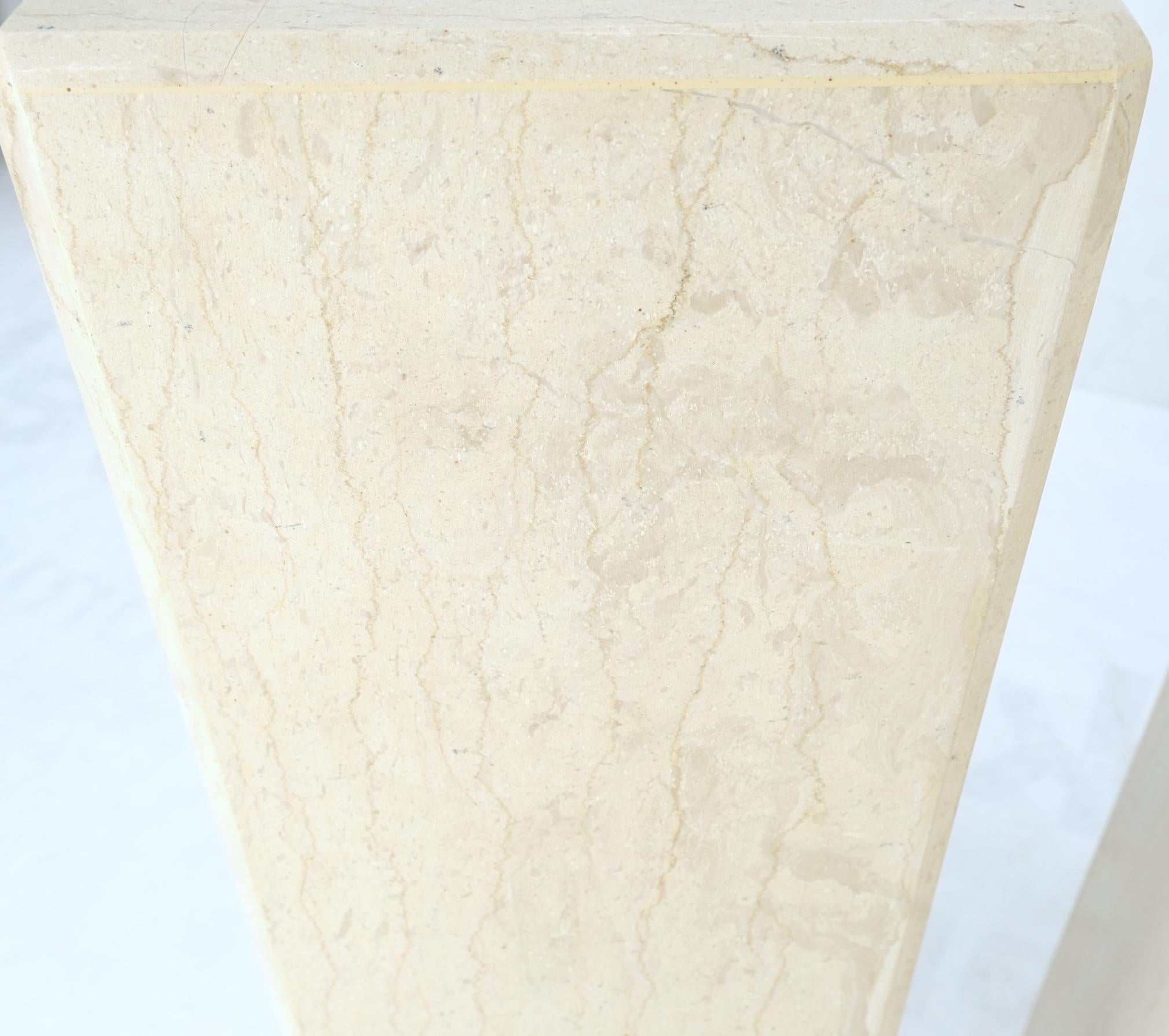 Mid-Century Modern Square Beveled Tall Travertine Marble Pedestals End Tables In Good Condition For Sale In Rockaway, NJ