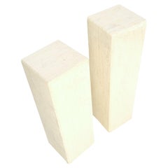 Mid-Century Modern Square Beveled Tall Travertine Marble Pedestals End Tables