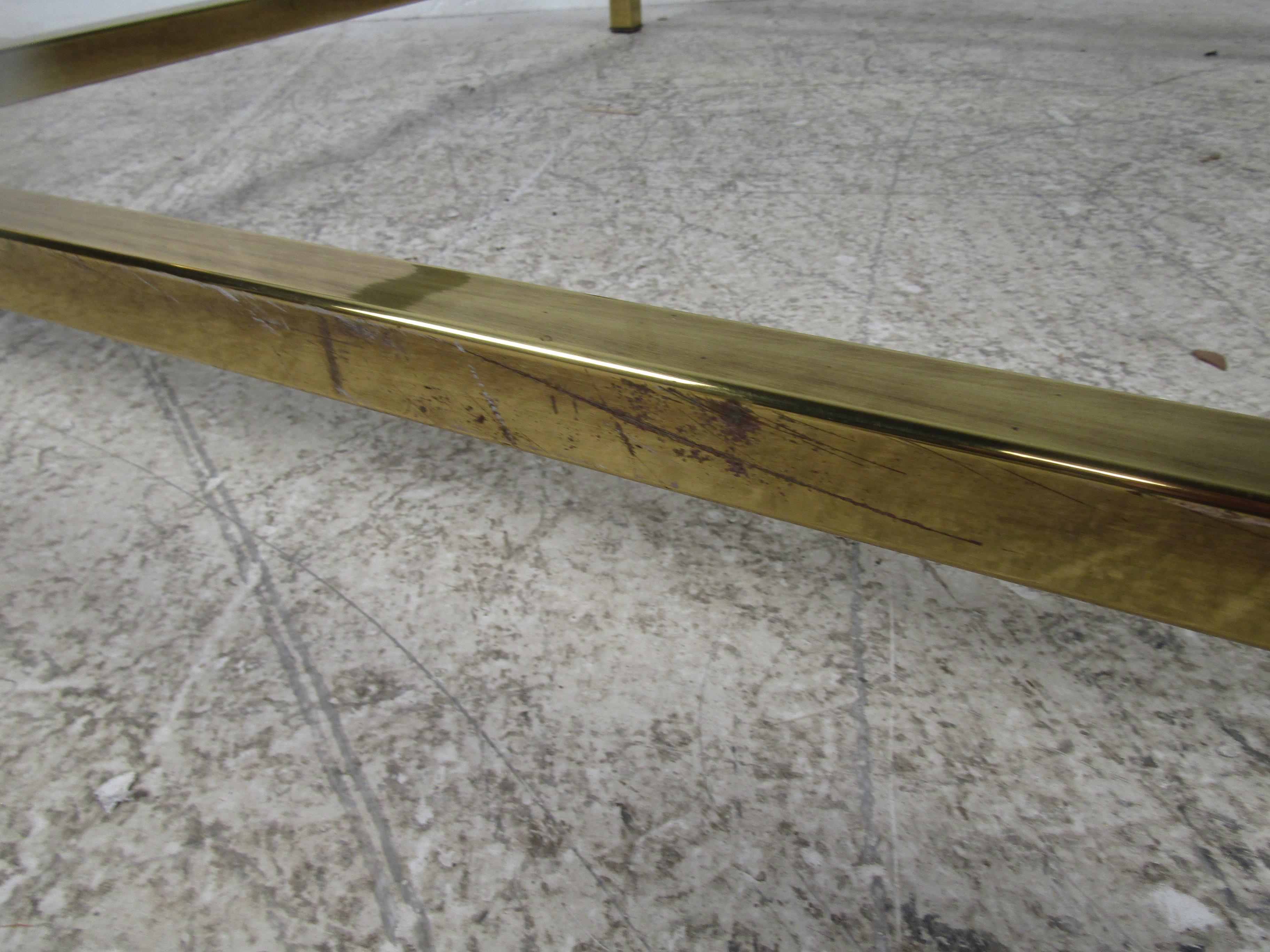 Mid-20th Century Mid-Century Modern Square Brass and Beveled Glass Coffee Table