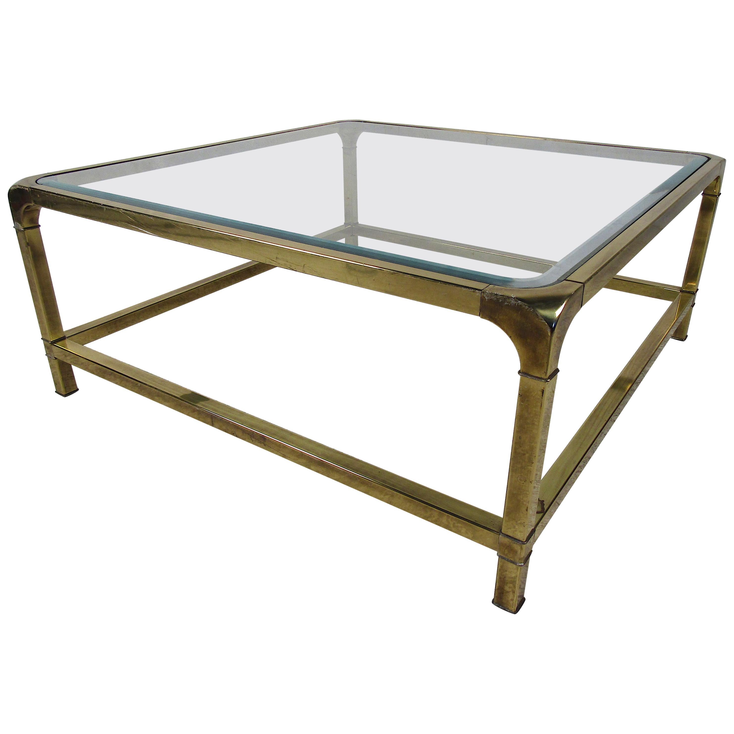 Mid-Century Modern Square Brass and Beveled Glass Coffee Table
