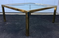 Mid-Century Modern Square Brass and Rattan Coffee Table, Milo Baughman DIA Style
