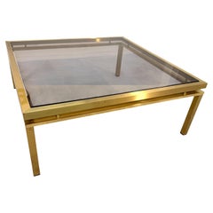 Mid-Century Modern Square Brass & Smoked Glass Coffee Table, 1970s