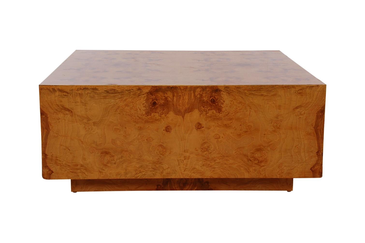 American Mid-Century Modern Square Burl Wood Cocktail or Side Table by Milo Baughman