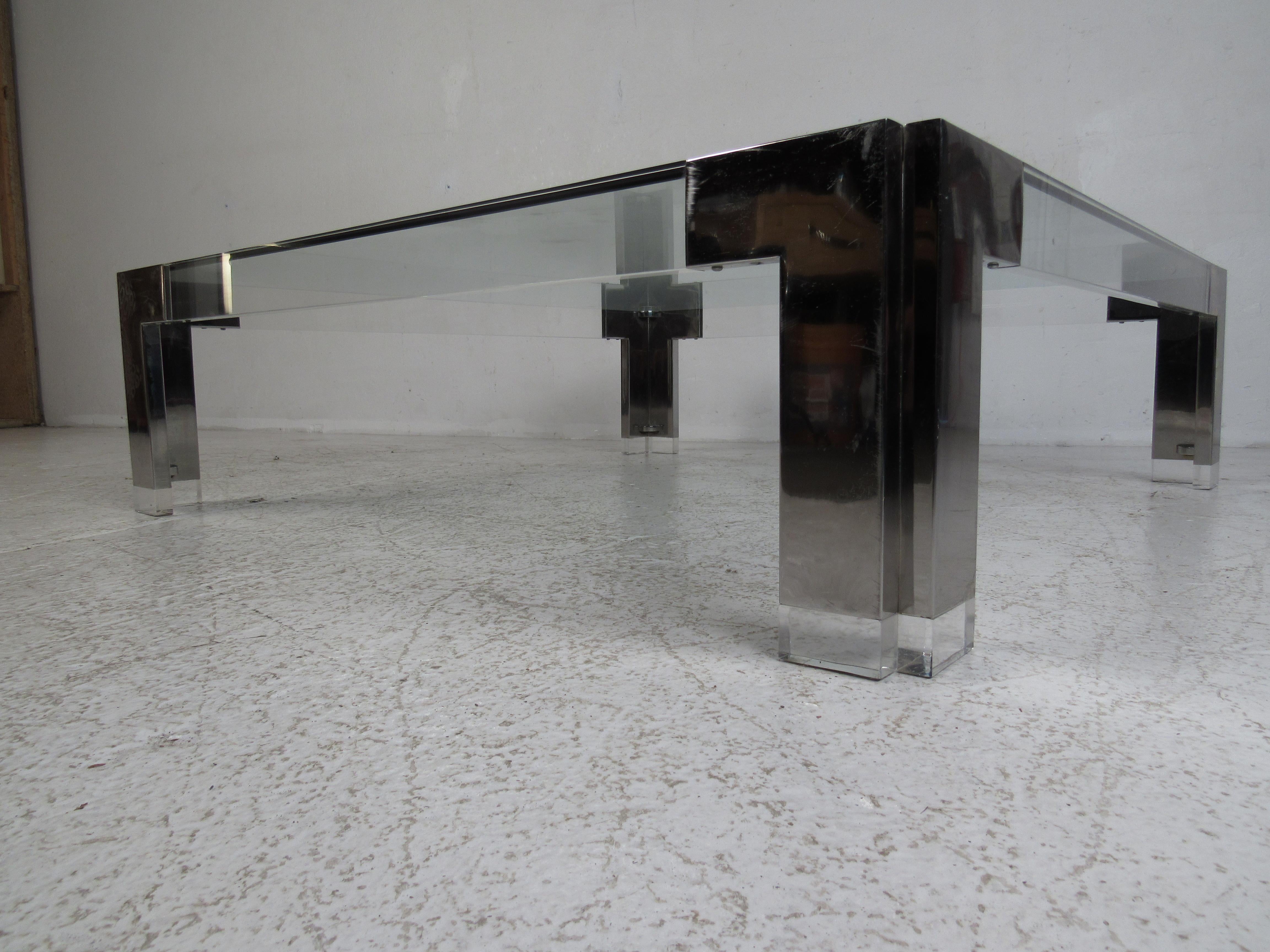 Late 20th Century Mid-Century Modern Square Chrome and Lucite Coffee Table