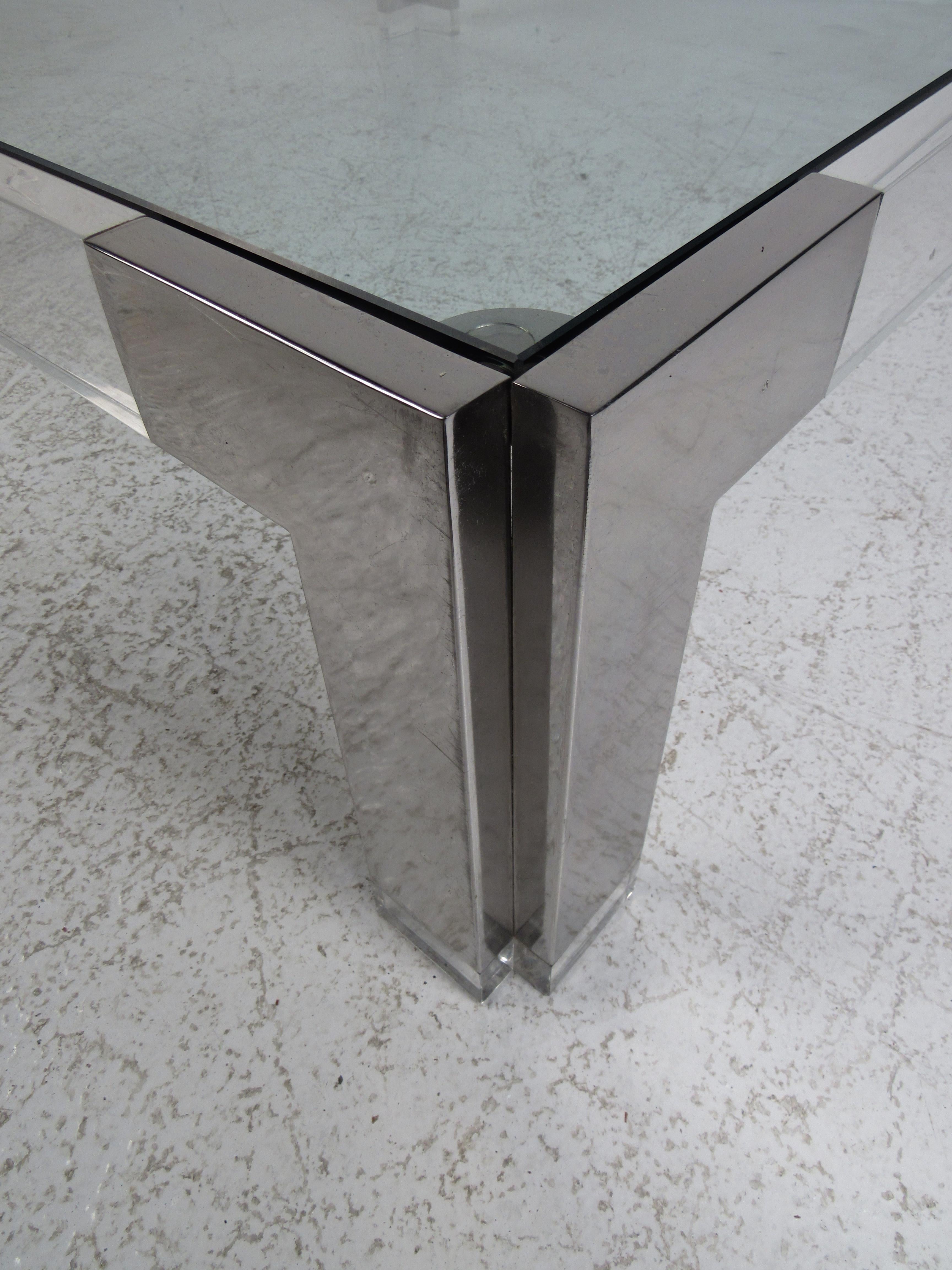 Mid-Century Modern Square Chrome and Lucite Coffee Table 1