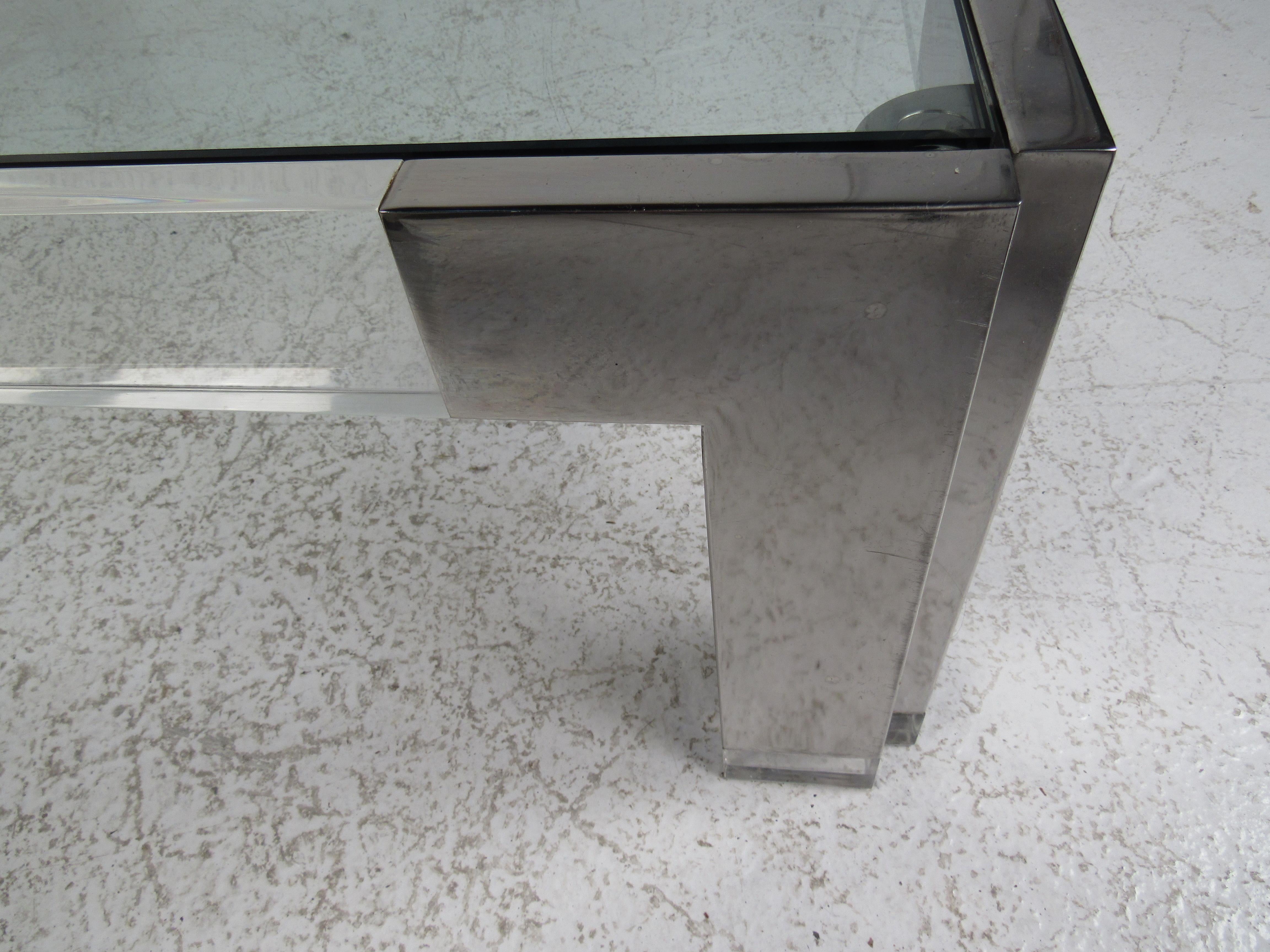 Mid-Century Modern Square Chrome and Lucite Coffee Table 2