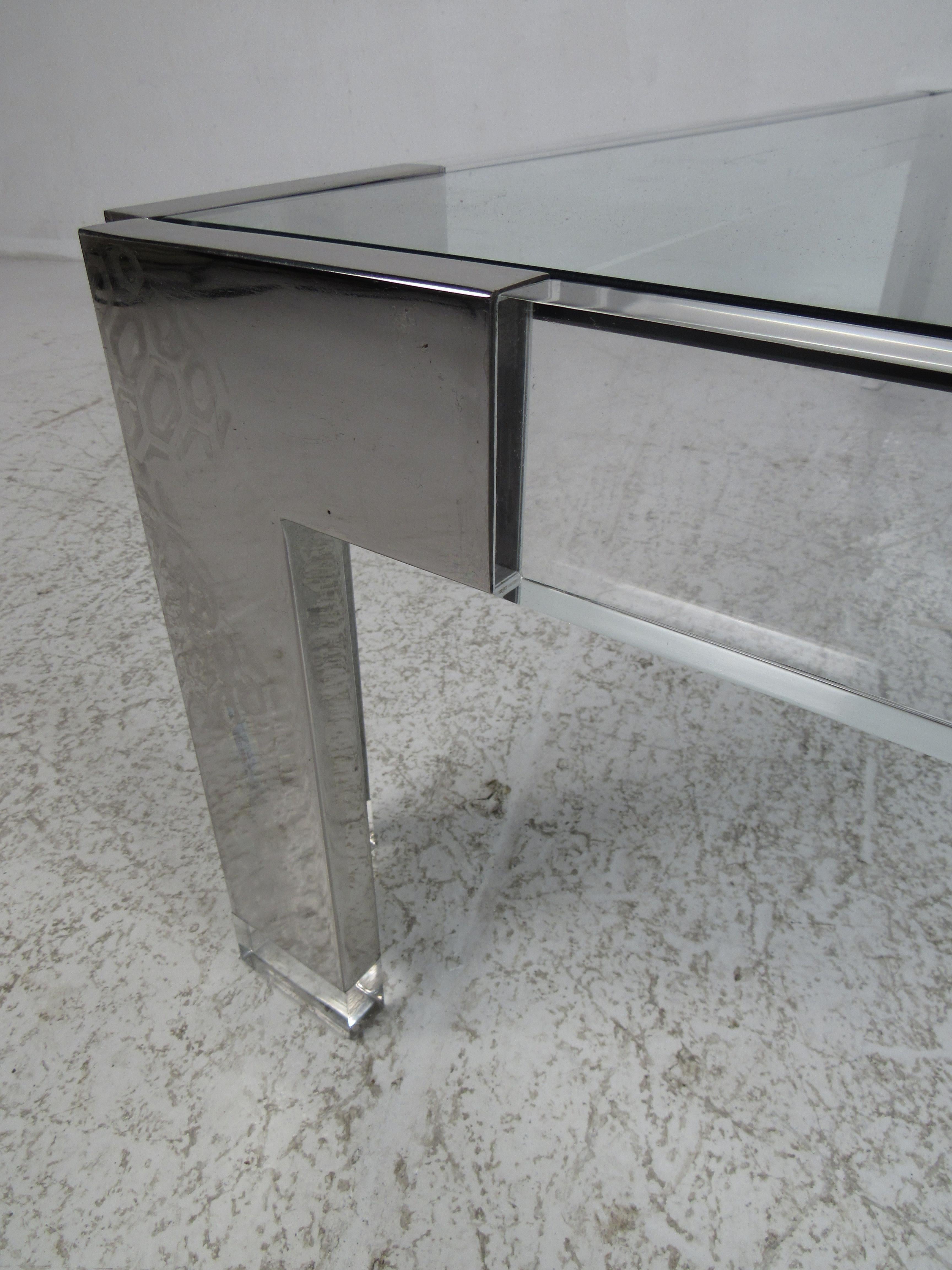 Mid-Century Modern Square Chrome and Lucite Coffee Table 3
