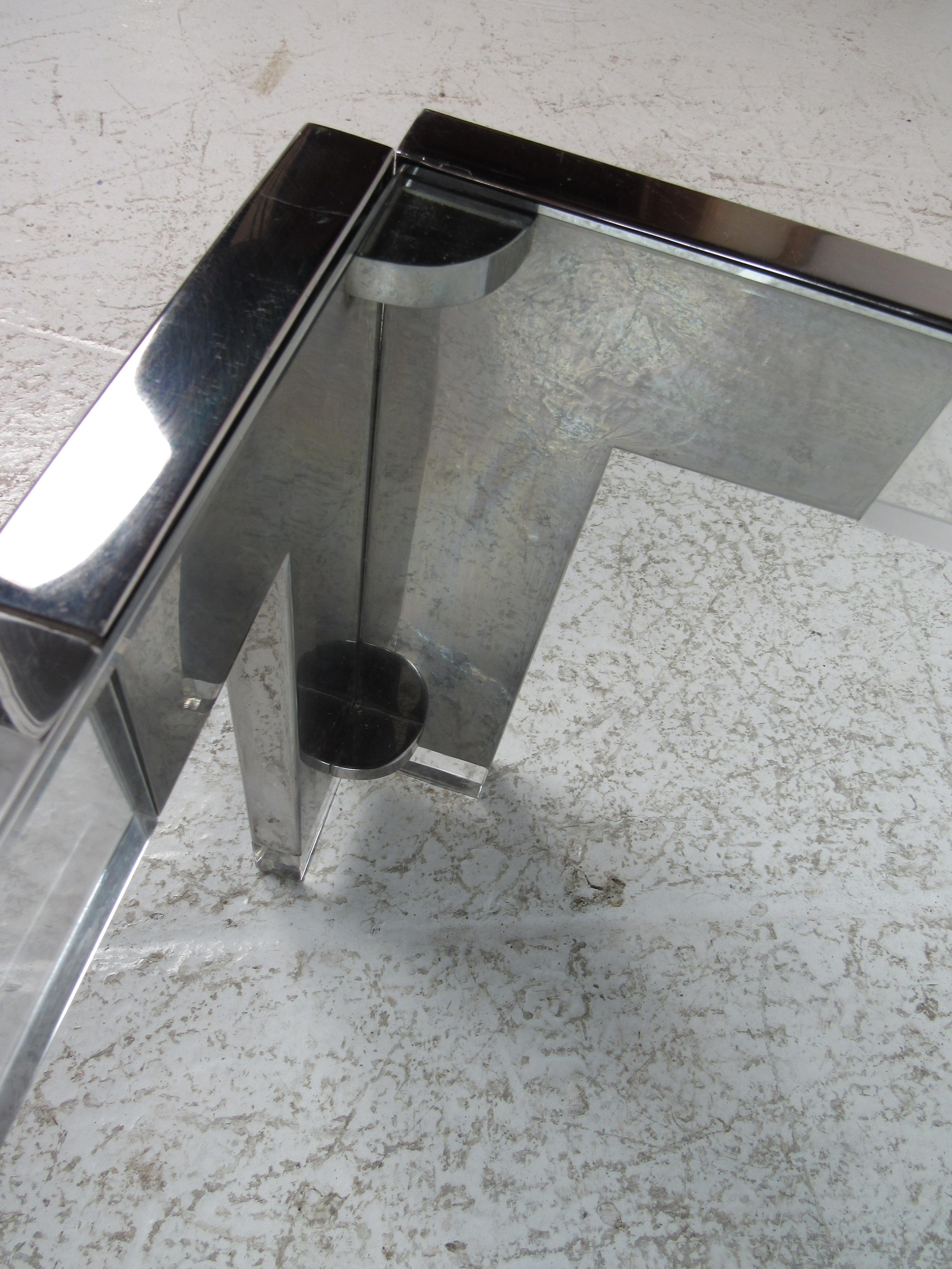 Mid-Century Modern Square Chrome and Lucite Coffee Table 4