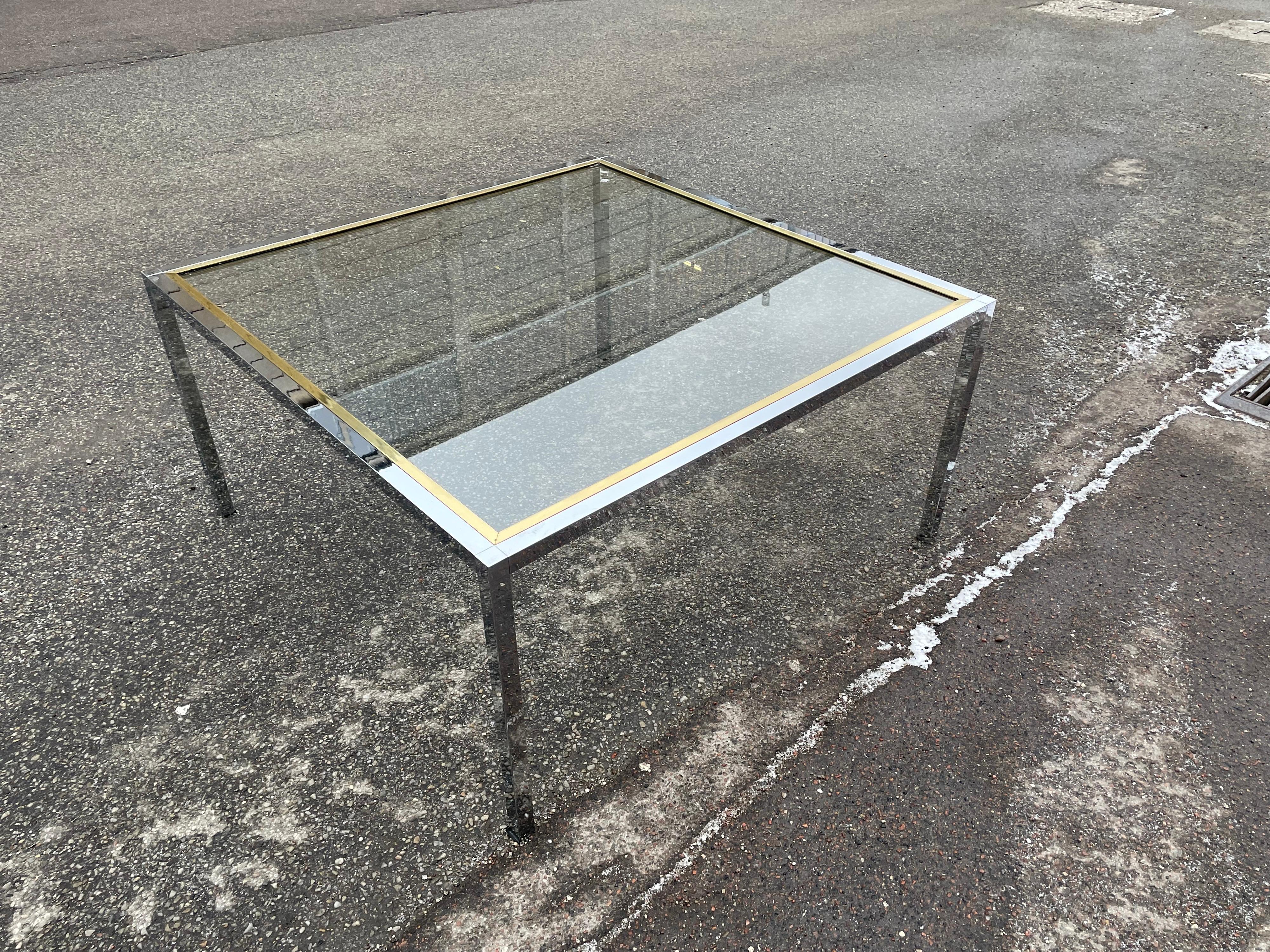 Mid-Century Modern Square Chrome/Brass Coffee Table, 1970´s, Willy Rizzo Style In Good Condition In Copenhagen, DK