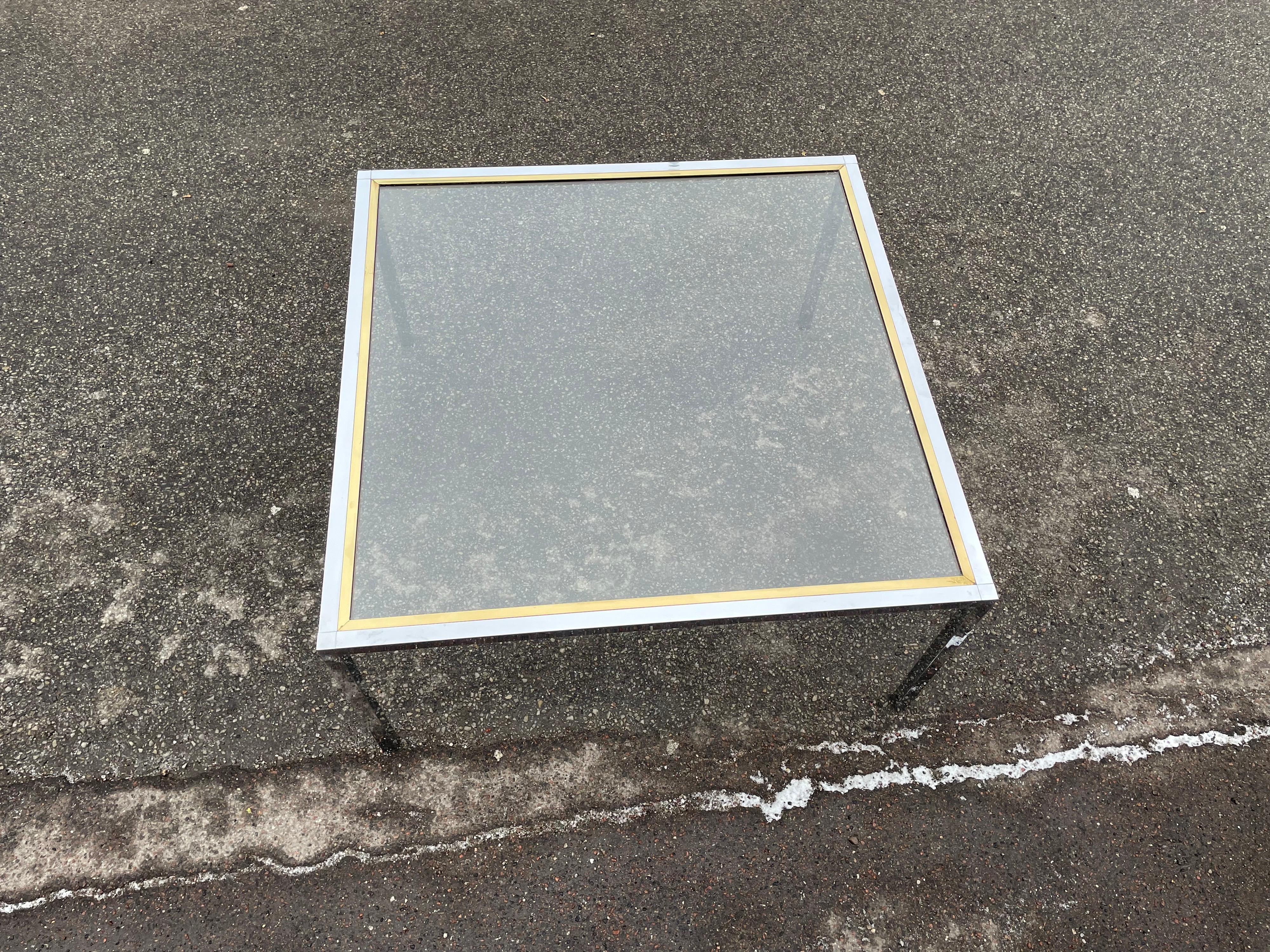 Late 20th Century Mid-Century Modern Square Chrome/Brass Coffee Table, 1970´s, Willy Rizzo Style