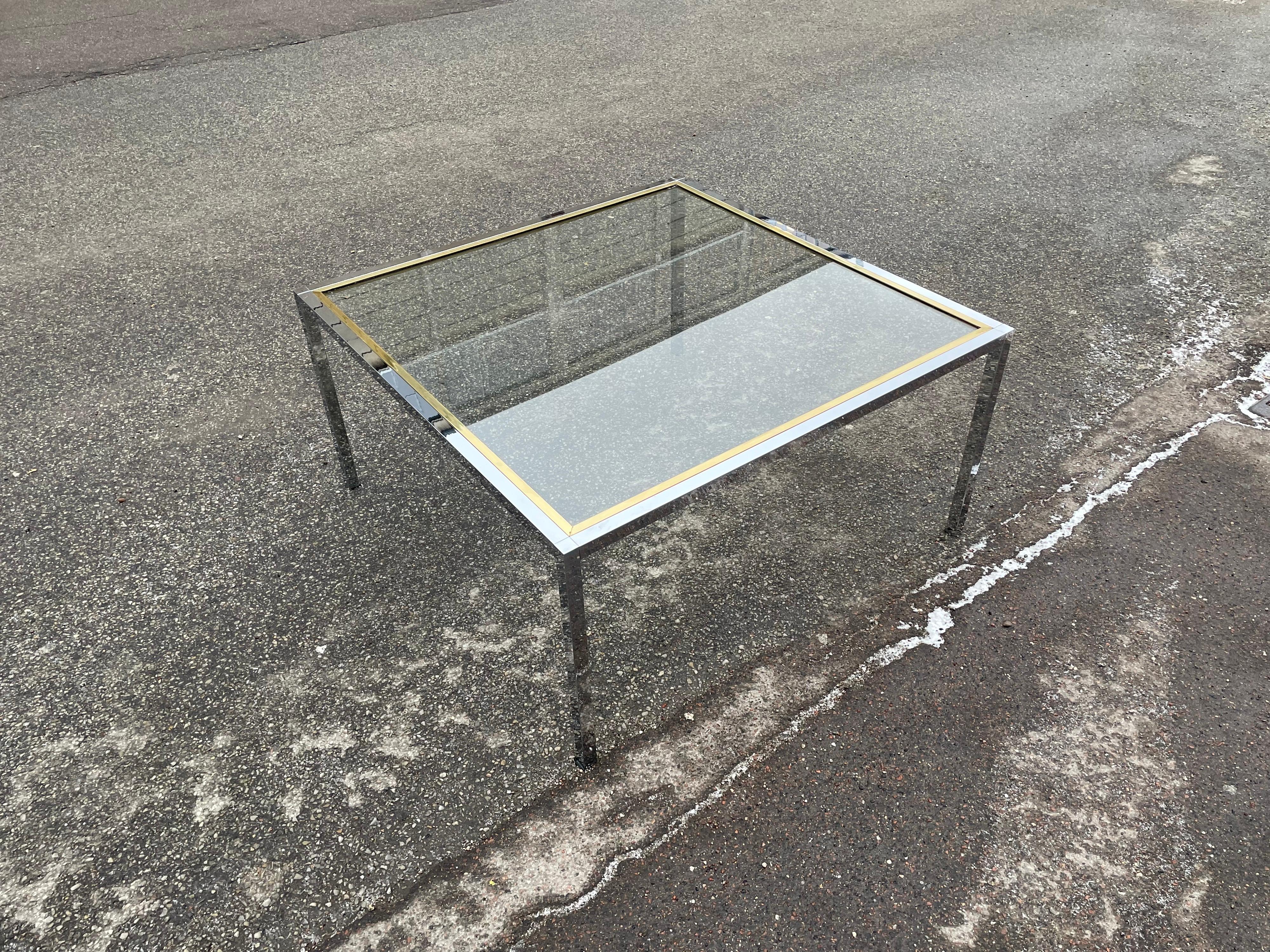 Mid-Century Modern Square Chrome/Brass Coffee Table, 1970´s, Willy Rizzo Style 1