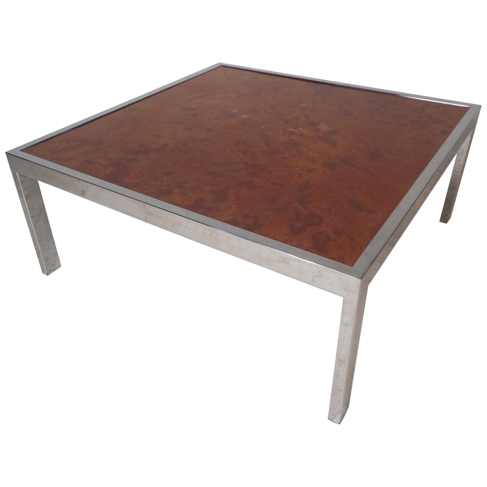 Mid-Century Modern Square Chrome Coffee Table
