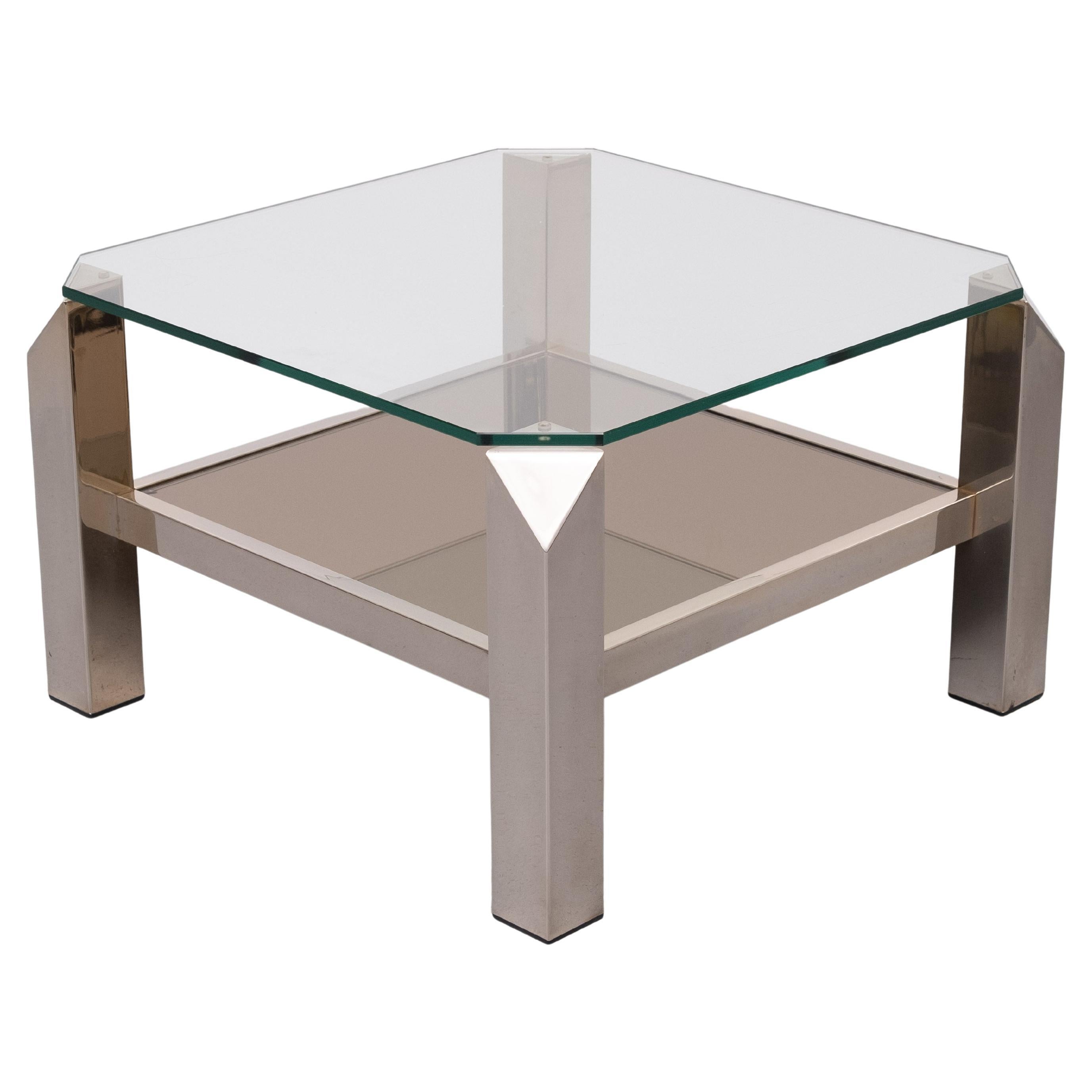 Mid century Modern Square Chrom  Couchtisch aus Glas und Glas von Belgo Chrom, 1970er-Jahre