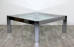Mid-Century Modern Square Chrome Glass Coffee Table Pace Brueton Baughman Era