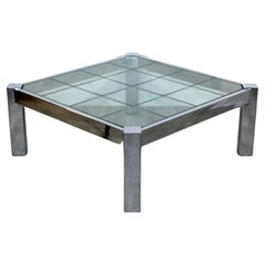 Mid-Century Modern Square Chrome Glass Coffee Table Pace Brueton Baughman Era