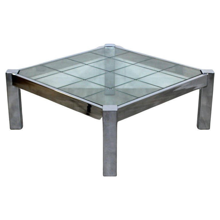 MidCentury Modern Square Chrome Glass Coffee Table Pace Brueton Baughman Era at 1stDibs